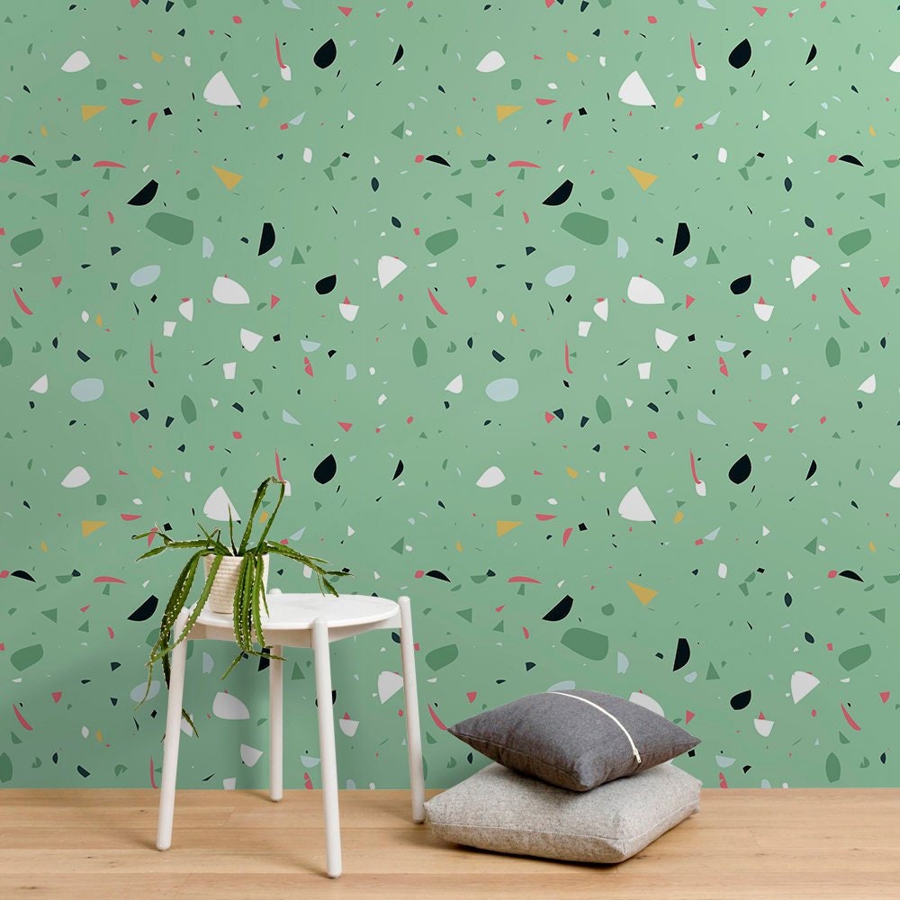 Terrazzo Green - Terrazzo Pattern Wallpaper, Wall Art, Wall Decor, Wall Decoration, Removable Wallpaper, Peel and Stick Wallpaper - SKU:GTRR-0