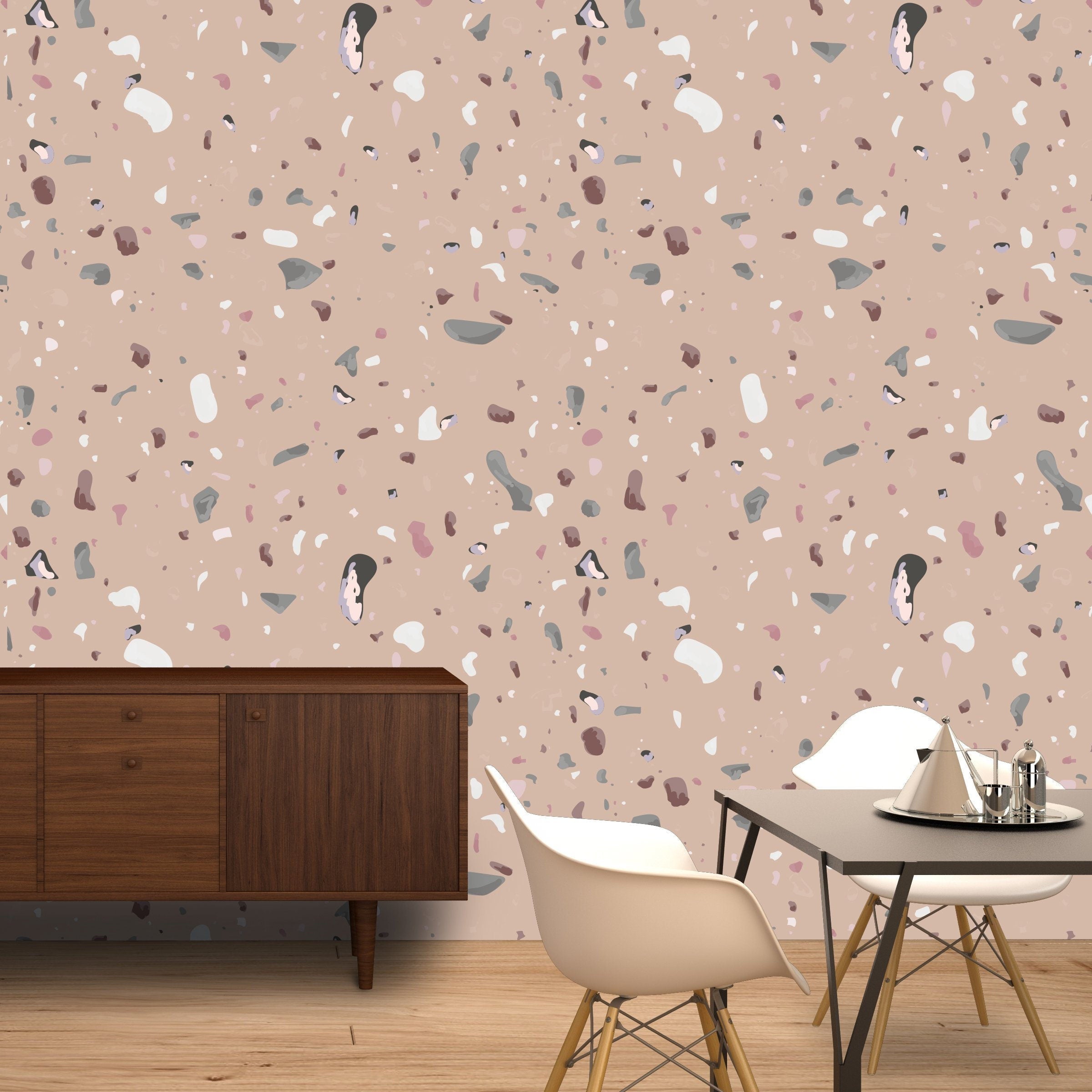 Terrazzo Old Pink - Terrazzo Pattern Wallpaper, Wall Decor, Wall Decoration, Removable Wallpaper, Peel and Stick Wallpaper - SKU:OPTRR-0