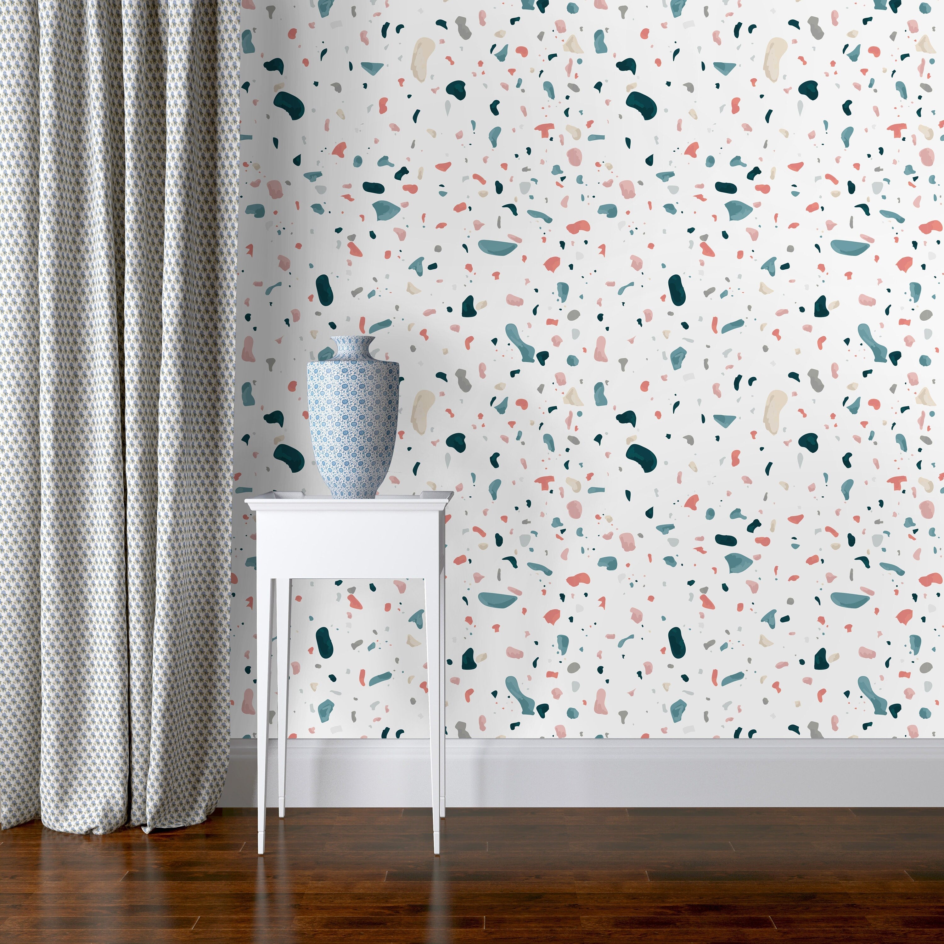 Terrazzo Pink & White - Terrazzo Pattern Wallpaper, Wall Decor, Wall Decoration, Removable Wallpaper, Peel and Stick Wallpaper - SKU:PWTRR-2