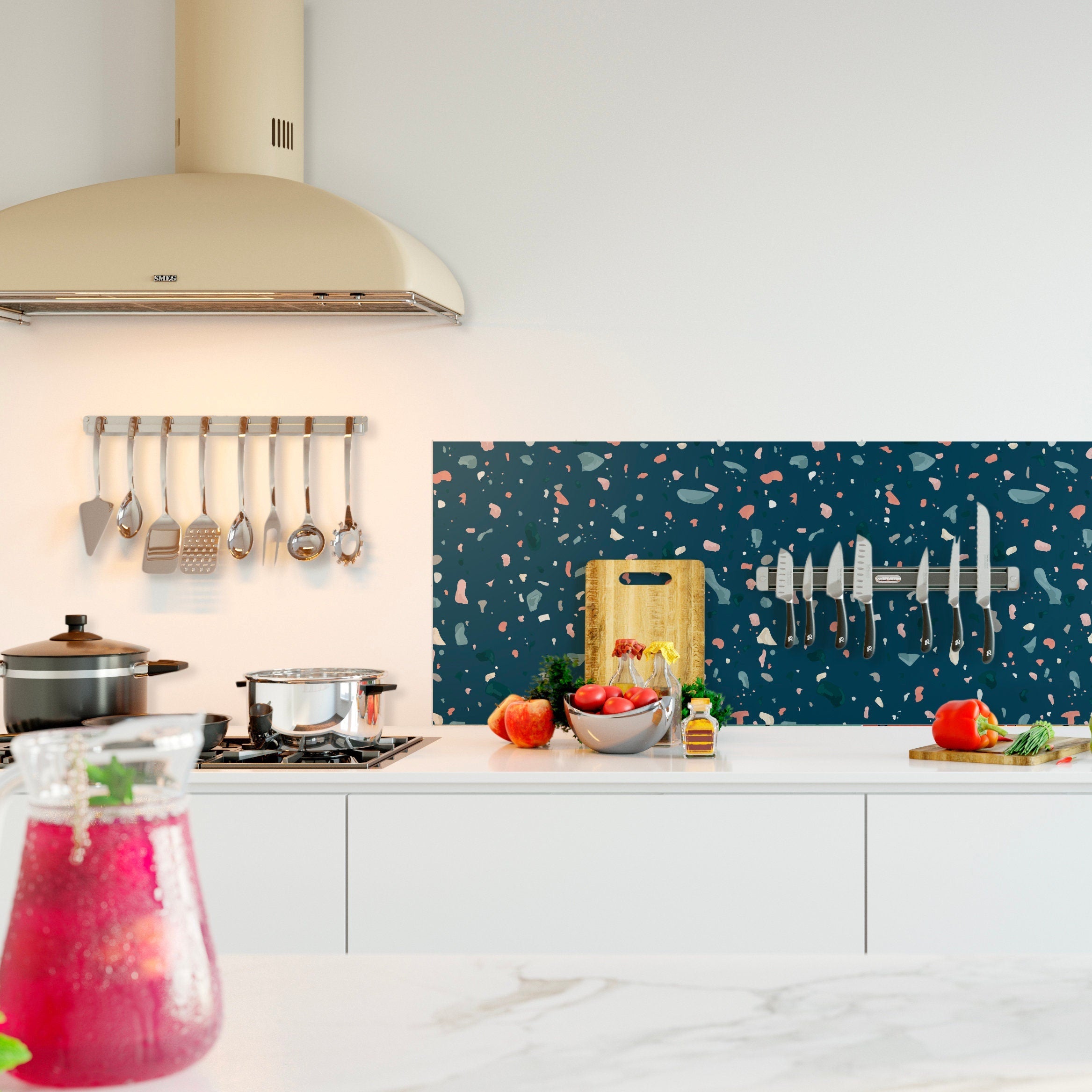 Dark Blue Terrazzo Adhesive Film, Waterproof, Kitchen Backsplash - SKU:DBTAF-3