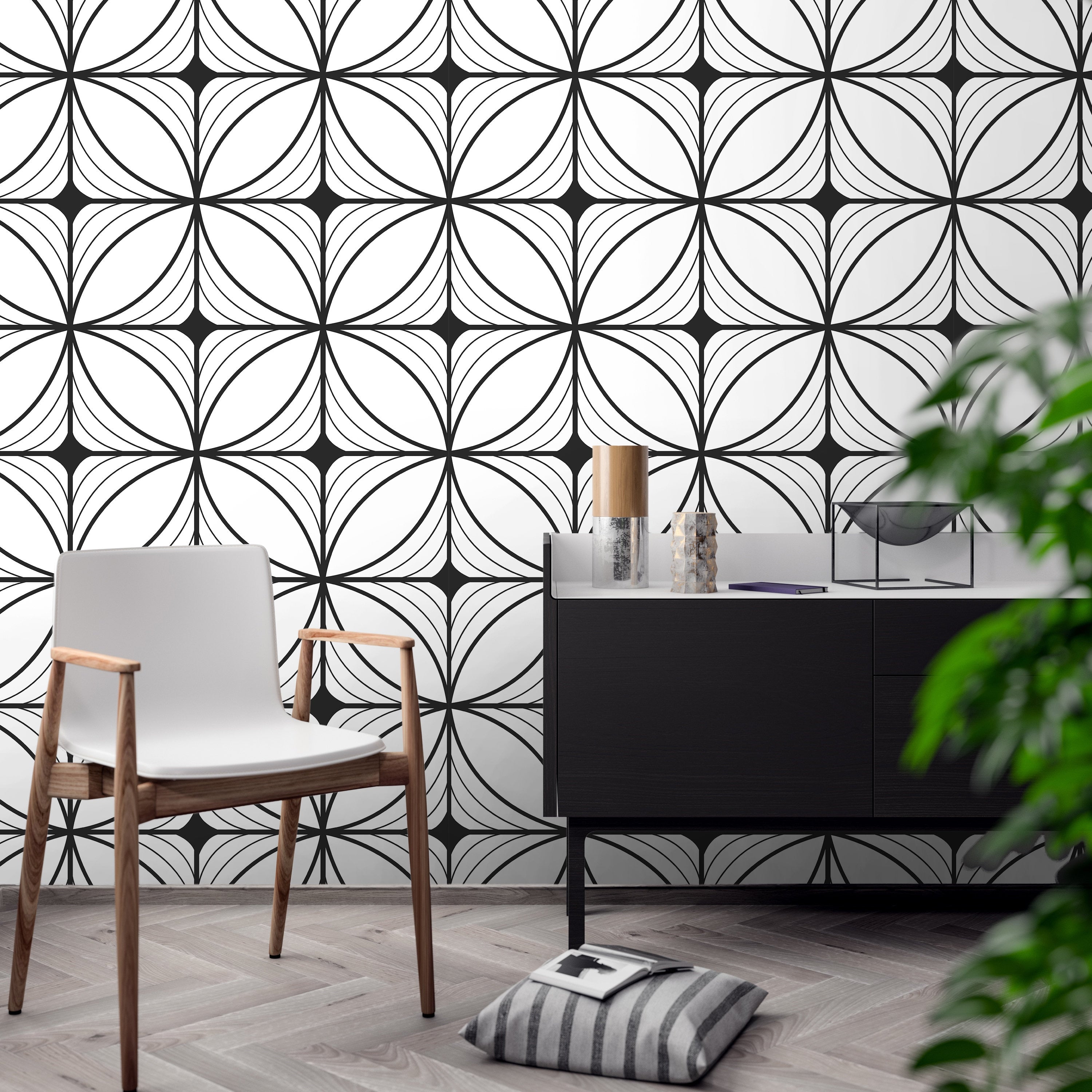 Geometric Art Deco - Modern Accent - Geometry - Wallpaper - Removable Wallpaper - Peel & Stick - Self Adhesive Fabric - SKU: GEAD-0