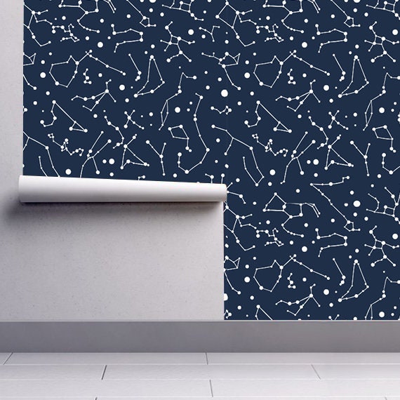 Zodiac Constellation, Night Sky, Wallpaper, Planets, Removable, Peel and stick, Self adhesive, Temporary, Wall Mural, Fabric - SKU:ZCDB-3