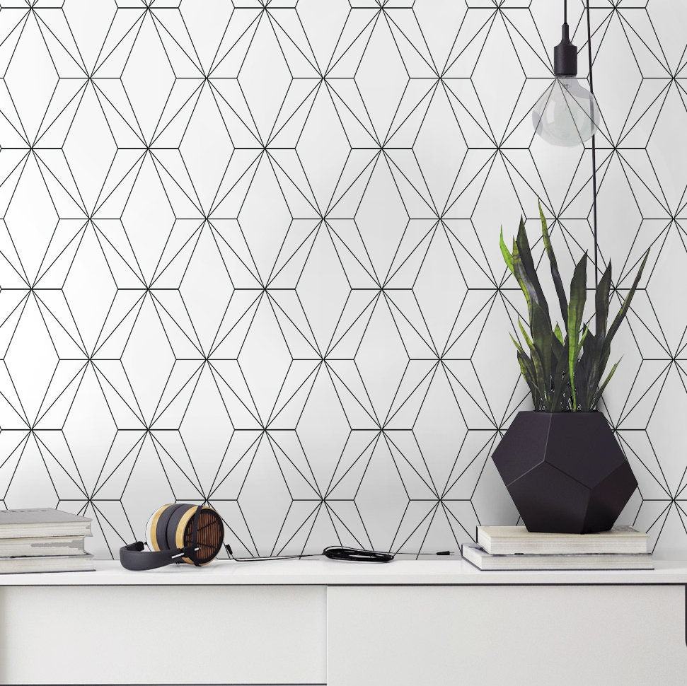 Losang Scandinavian Line Decor wallpaper - Wallpaper Black and White - Geometric Patterns - Removable Wallpaper - Reusable - SKU:LSLP-1