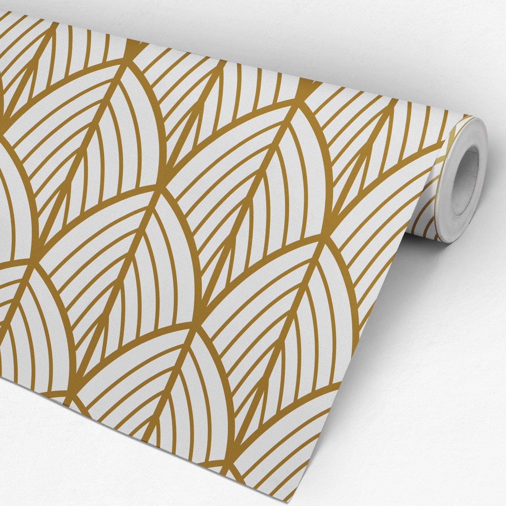 Art Deco - Leaves - Wallpaper - Outlines - Mid Century Modern - Removable Wallpaper - Peel & Stick - Self Adhesive Fabric - SKU: ARTDEC-3