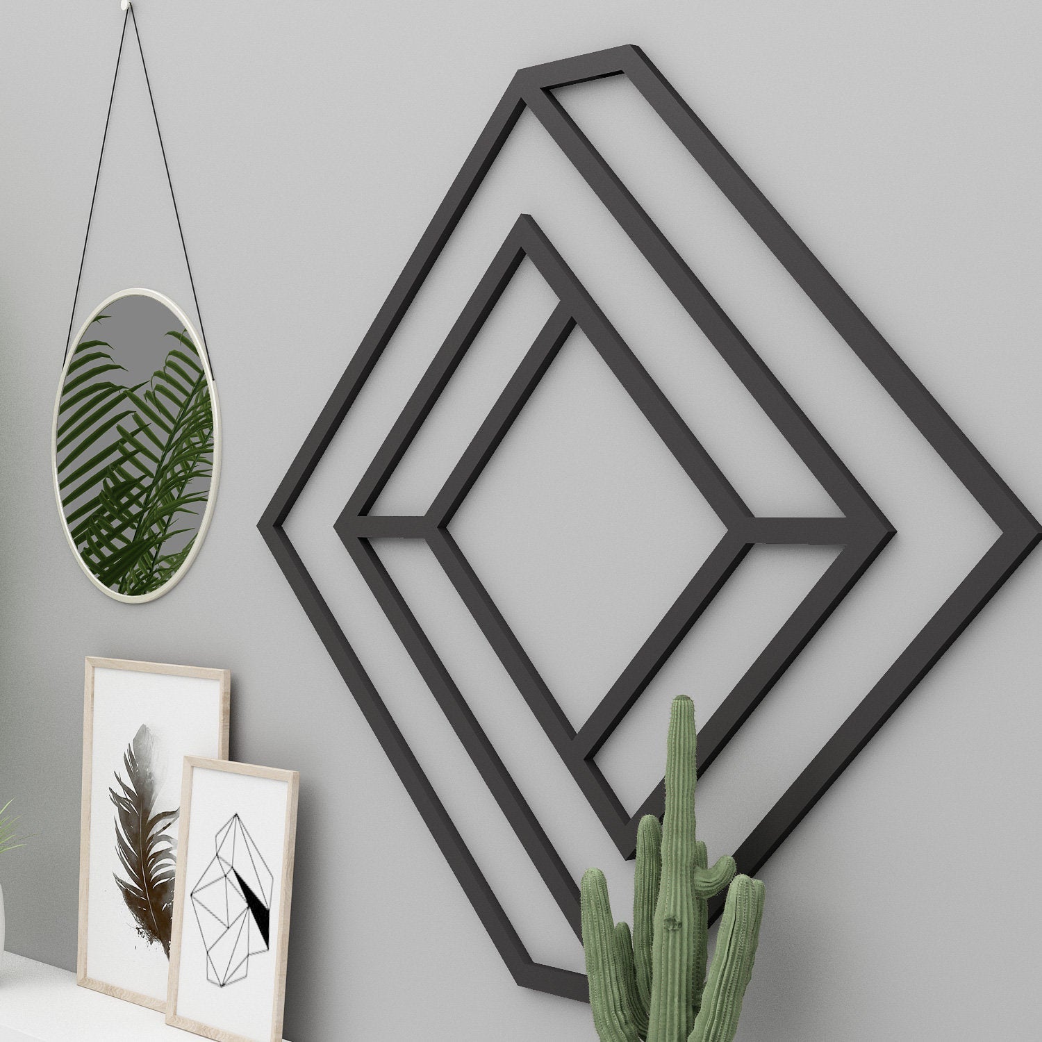 Polygonal Geometric Form, 3d wall, black or white ,  24.8 x 24.8 inches , Gift for Home , Modern Home Decor - SKU:IMPRE-0