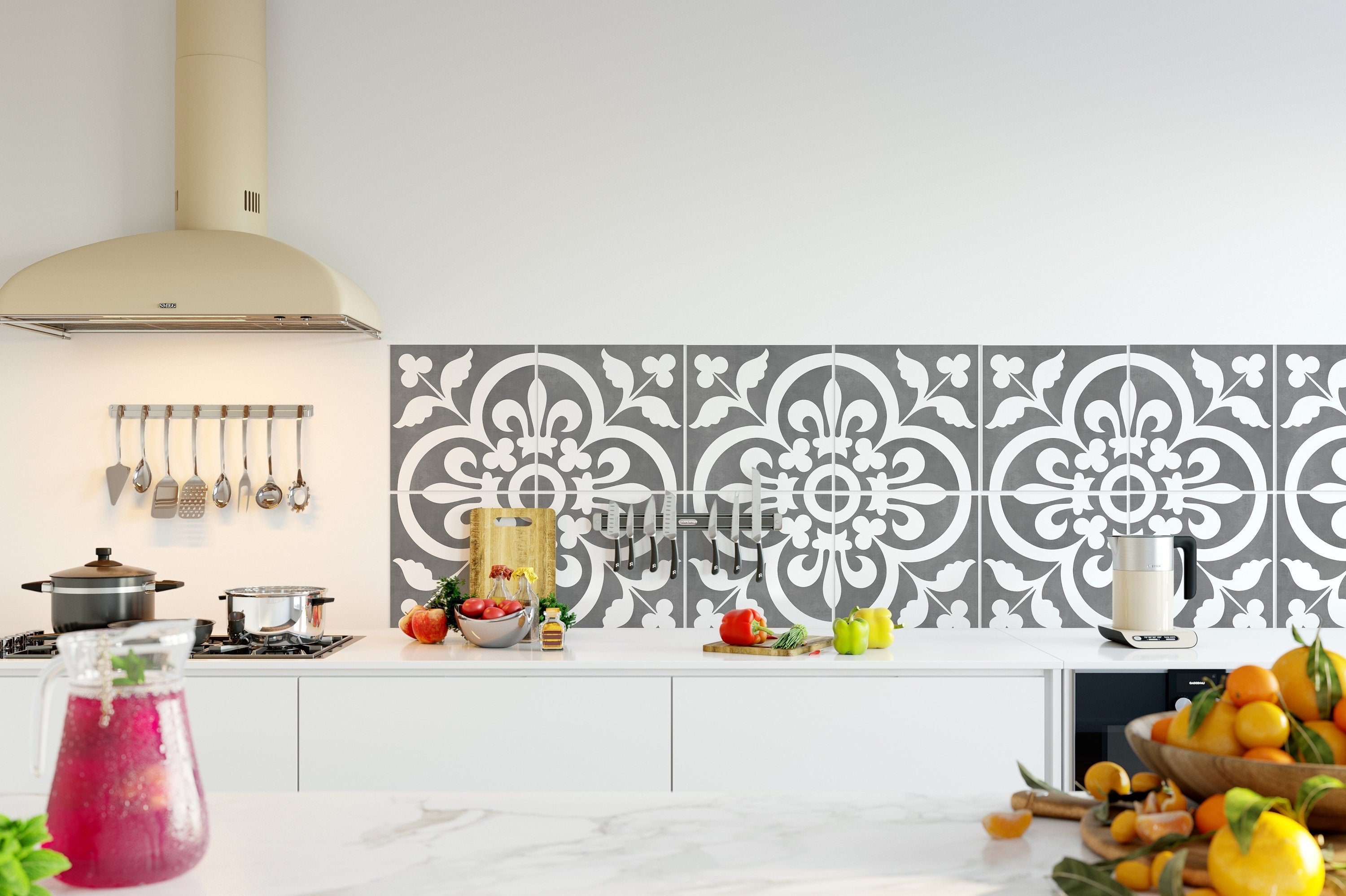 Wallpaper for Kitchen, Beja Pattern, Kitchen Backsplash, Kitchen Tile, Splashback, Adhésive Carrelage, SKU:RT12-3