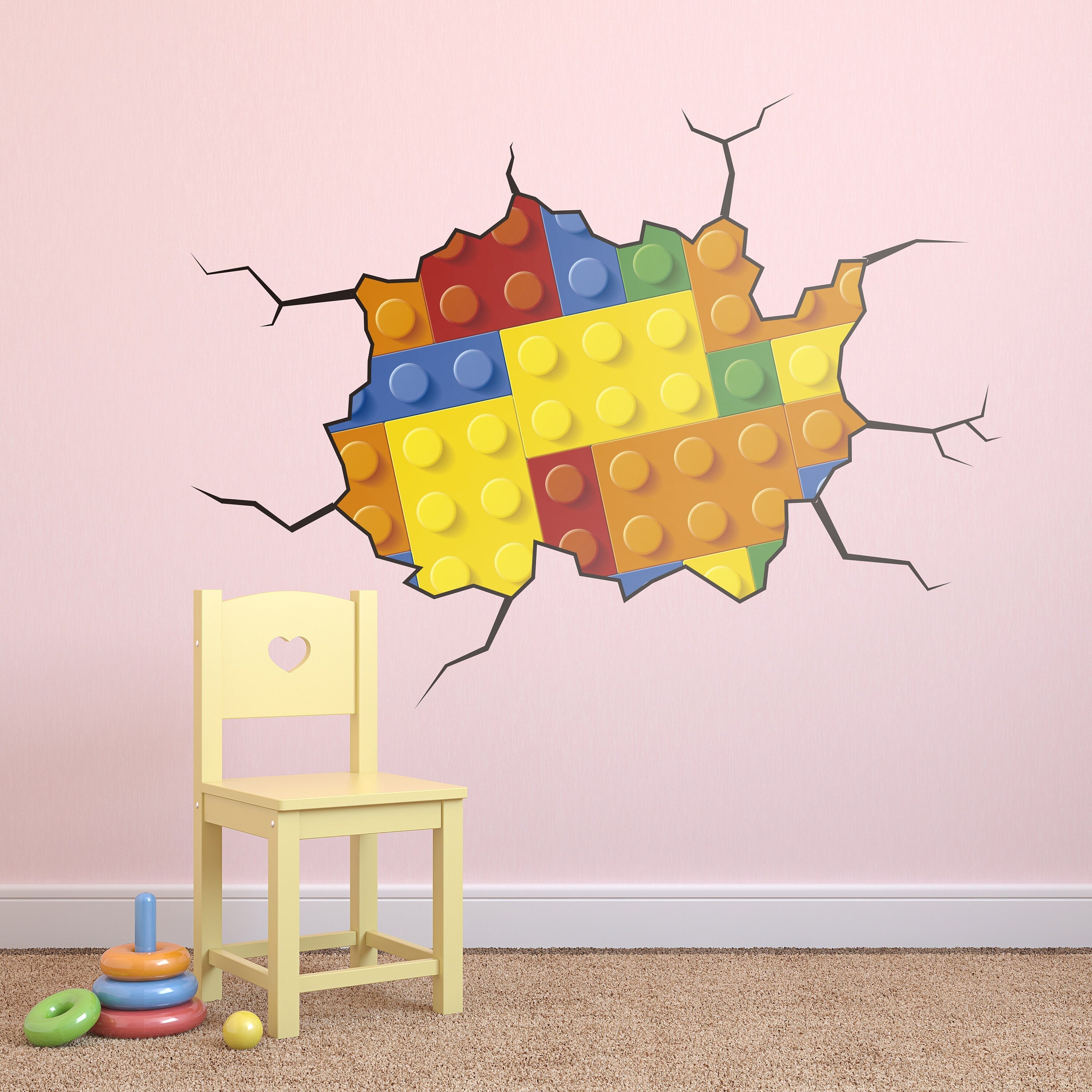 Building Blocks - Bricks on Wall - Cracked wall sticker - Bricks wall decal - Nursery Stickers - Kids Stickers - SKU:BrickEfSt-2