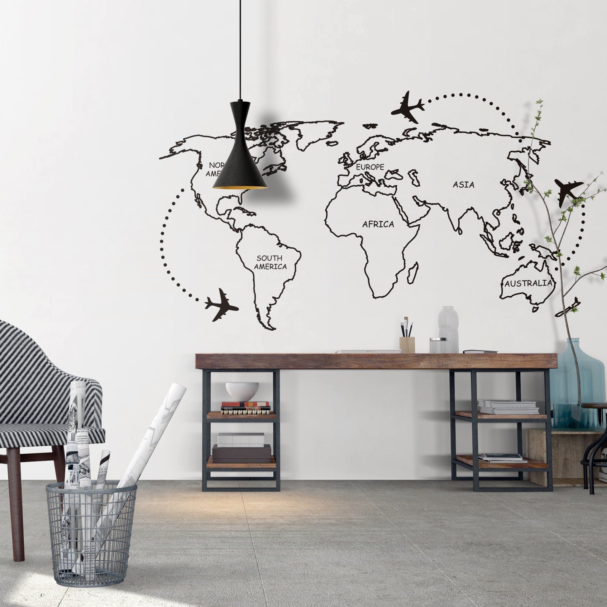 World Map - Outlines - Wall Decal - Continents Decal - Large World Map - Vinyl - World Map Wall Sticker - SKU:WoMaOuWi-2