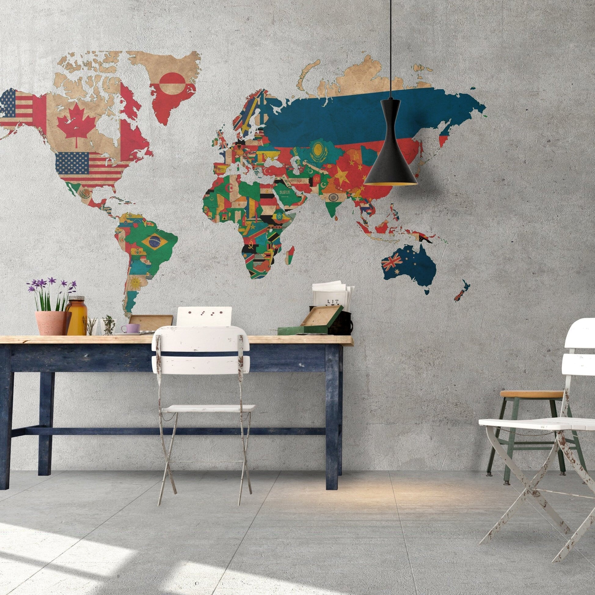 World Map Vintage Flags Decal Sticker - Vintage Flags Decals - Vintage Flags World Map Stickers - SKU:VFlagsWMStick-1