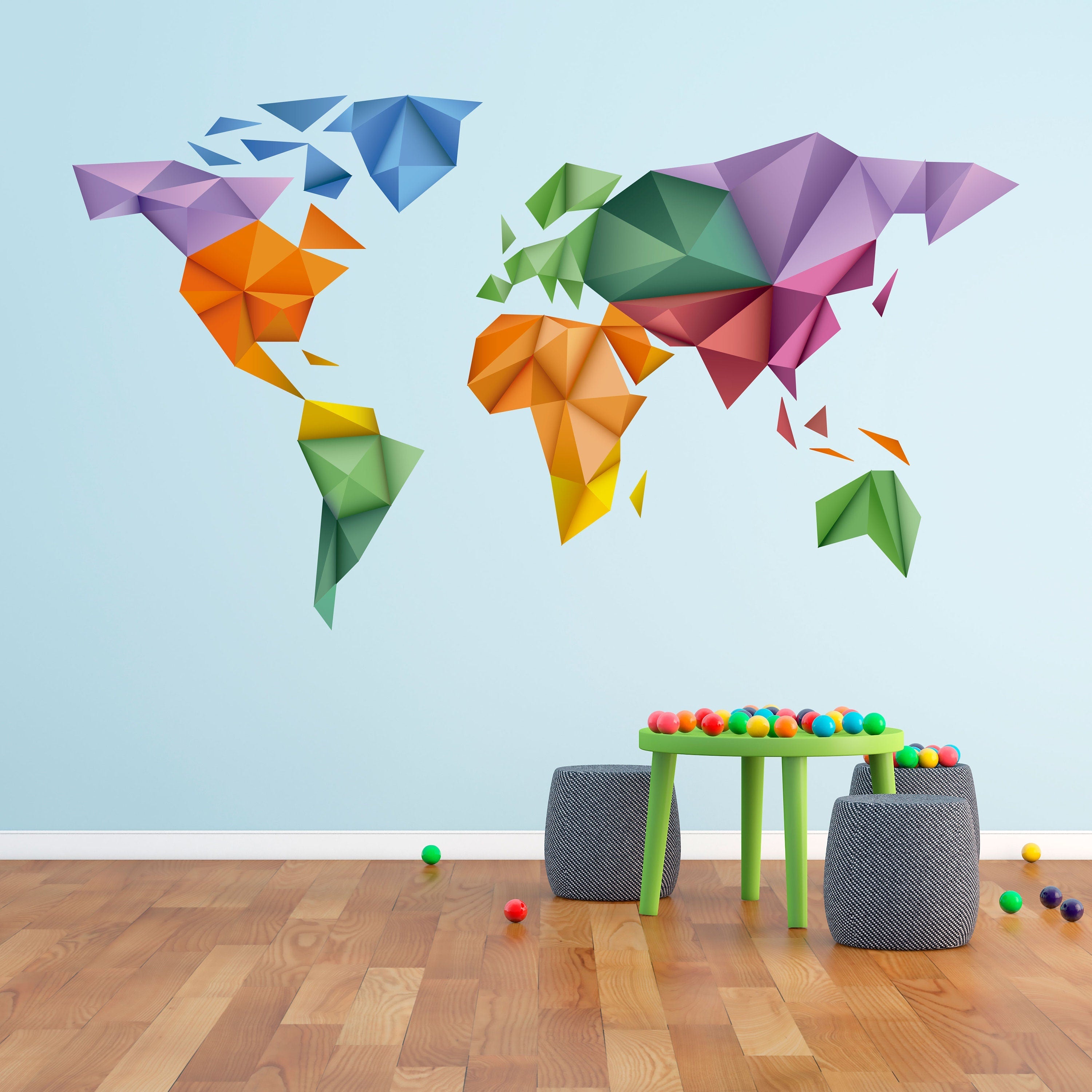 Origami World - Map Wall Art - Origami Art - Map Decals - Map Wall Ar Wall Art - World Map Decal - Wall Decals - Wall Stickers - SKU:Mapori-1