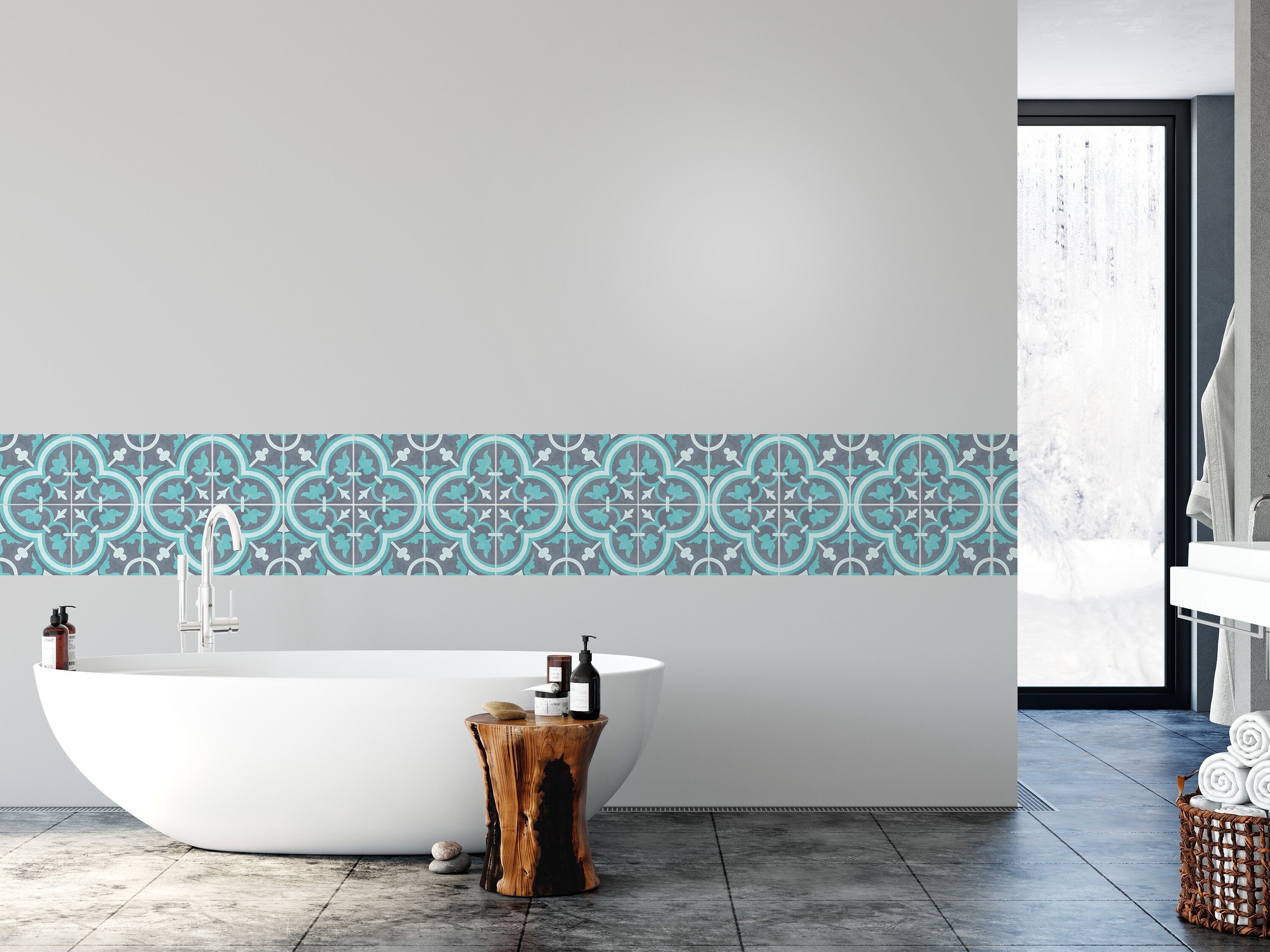 Scandinavian Blue, Vinyl Self Adhesive Tiles, Kitchen Backsplash Peel and Stick in Roll, SKU:RT38-2