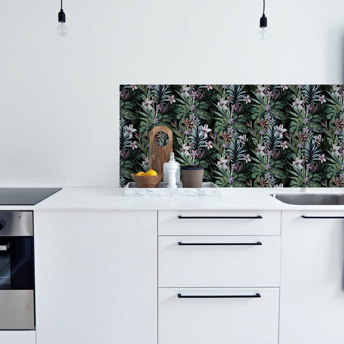 Backsplash Dark Tropical Leaves - Peel and Stick - SKU:SDTL-0