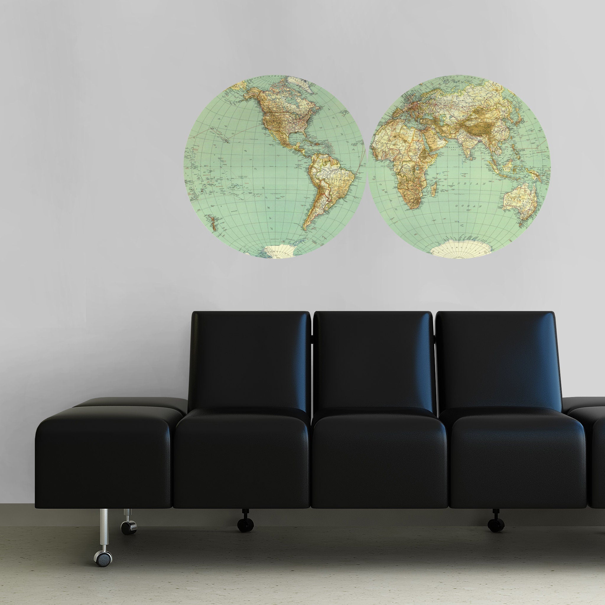 World Map Vintage Decal - Large World Map Retro Vinyl Wall Sticker - World Map Wall Sticker - SKU: ReVinWoMaST.-1