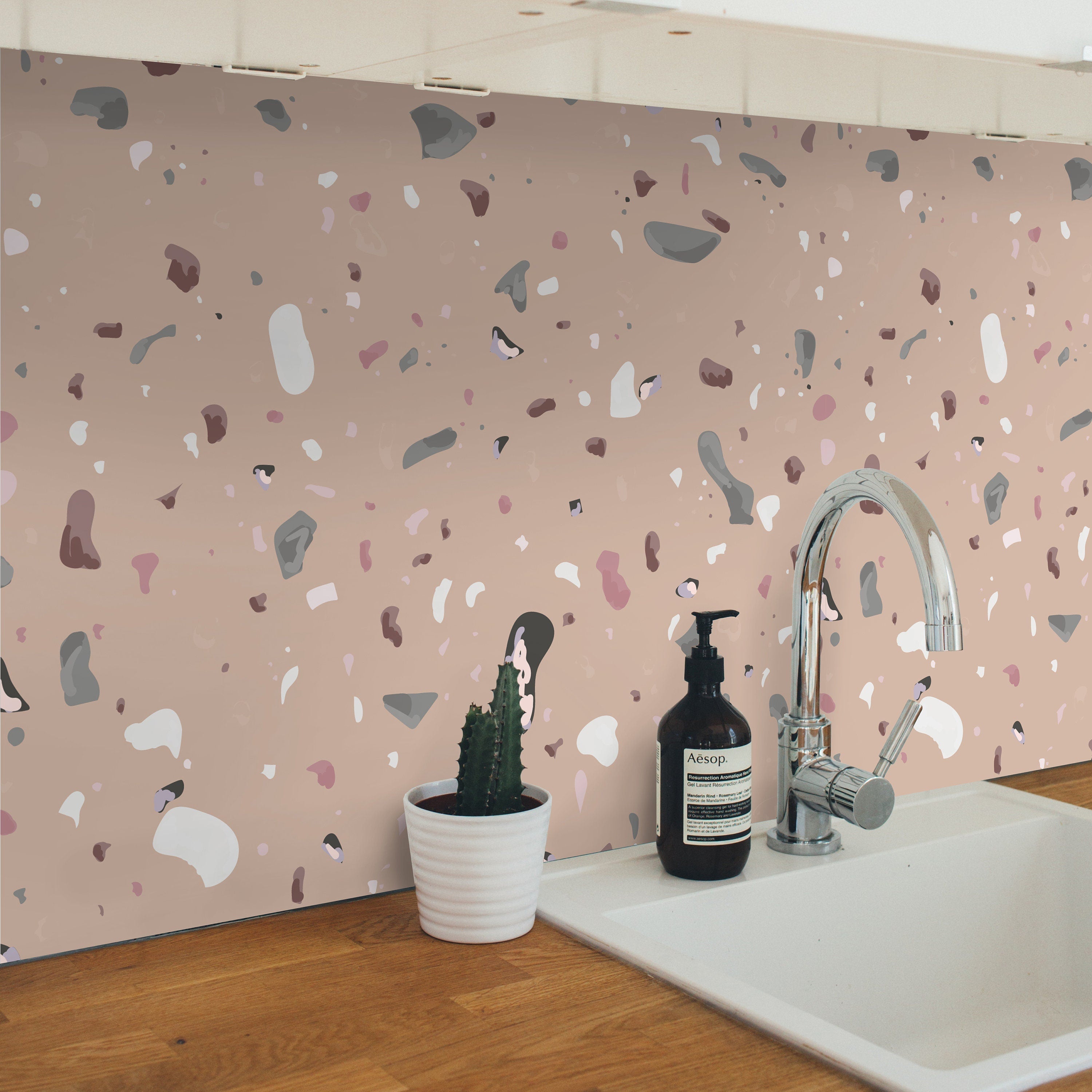 Old Pink Terrazzo Adhesive Film, Waterproof, Kitchen Backsplash - SKU:OPTAF-1