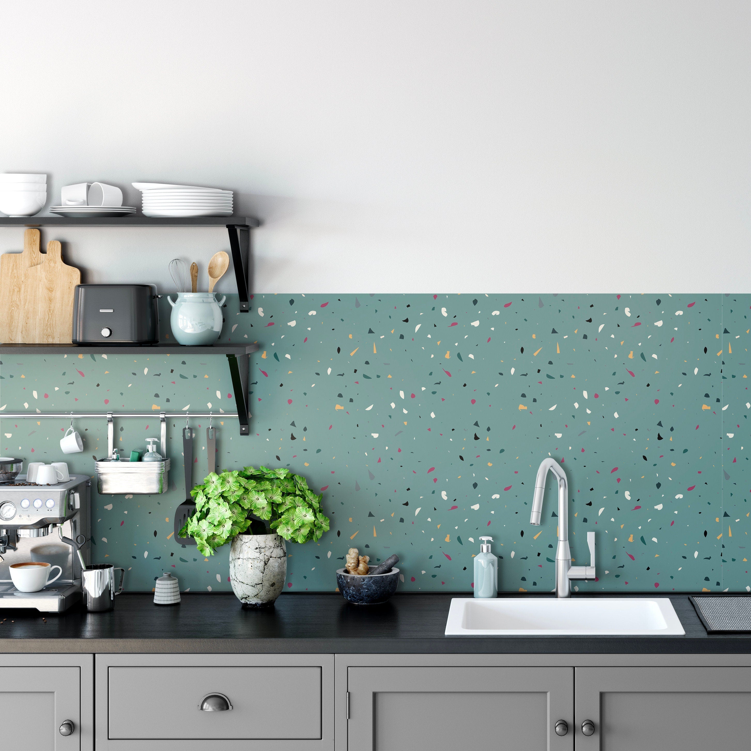 Blue Terrazzo Adhesive Film, Waterproof, Kitchen Backsplash - SKU:BTAF-0