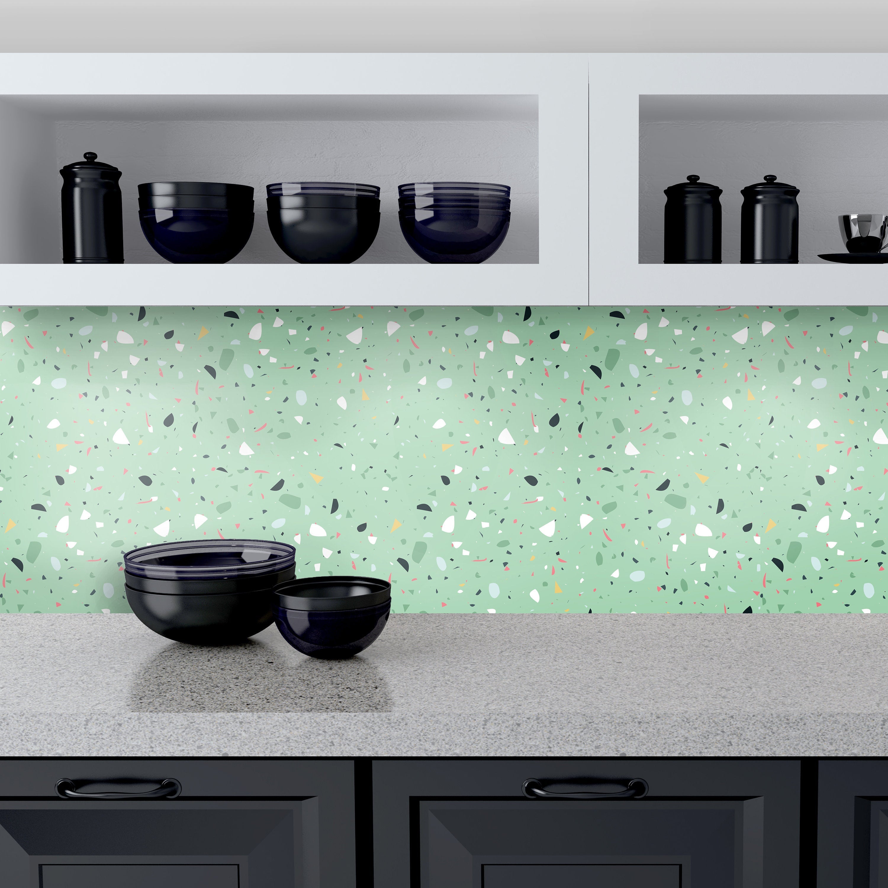 Green Terrazzo Adhesive Film, Waterproof, Kitchen Backsplash - SKU:GTAF-1