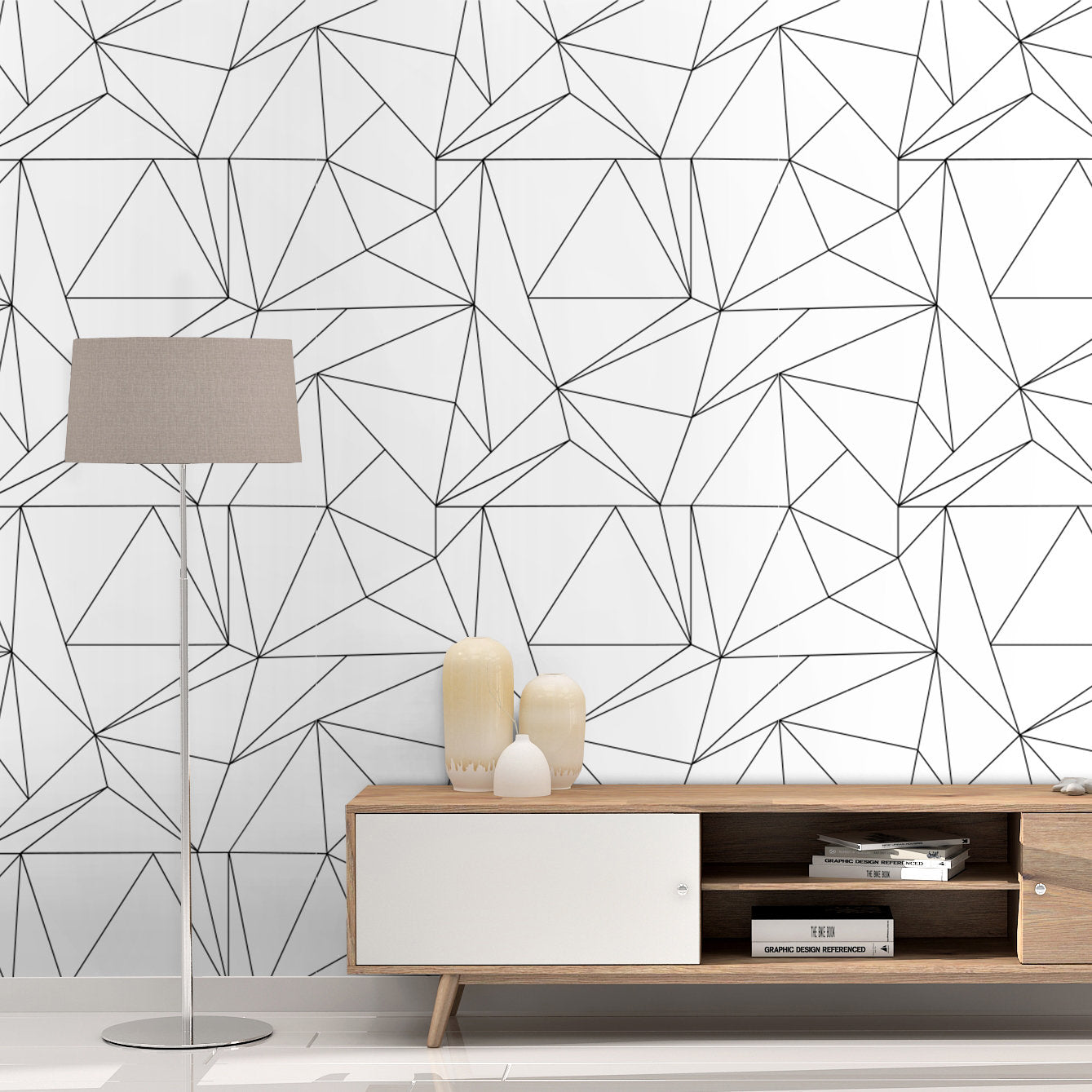 Geometric Polygon Wallpaper - Wallpaper Black and White - Geometric Patterns - Removable Wallpaper - Reusable - SKU:PGLP-1