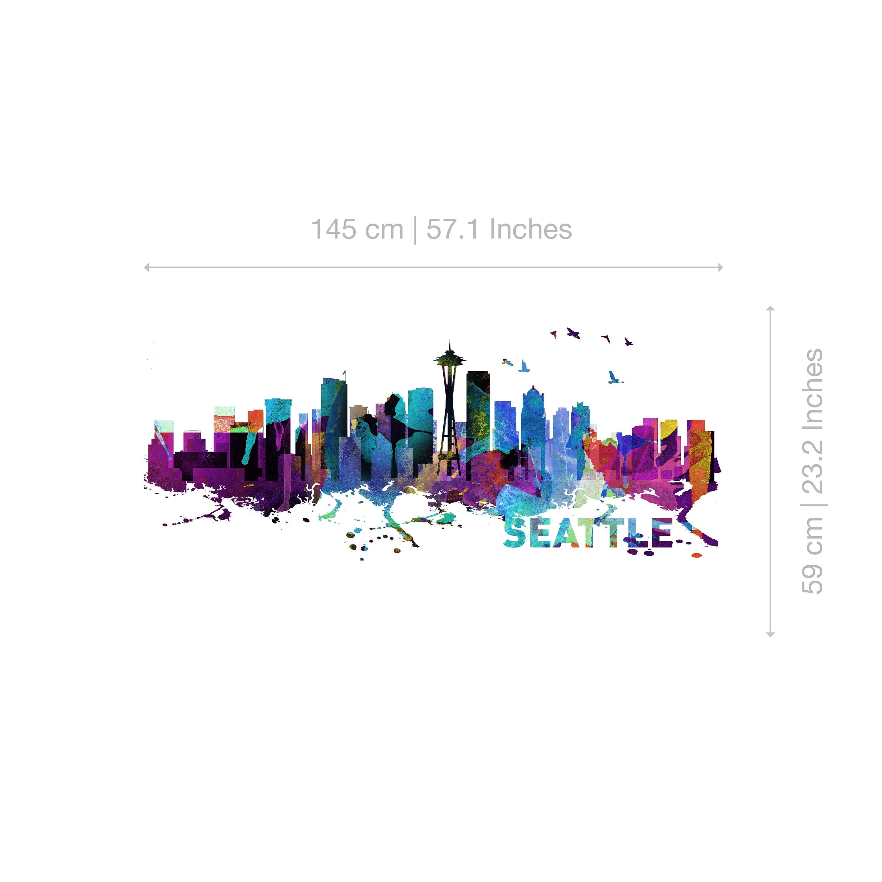 Seattle Skyline - Watercolor Print Effect - Wall Sticker - Home Design - Watercolor Art - Wall Decals - SKU: SeaSkyWat-2