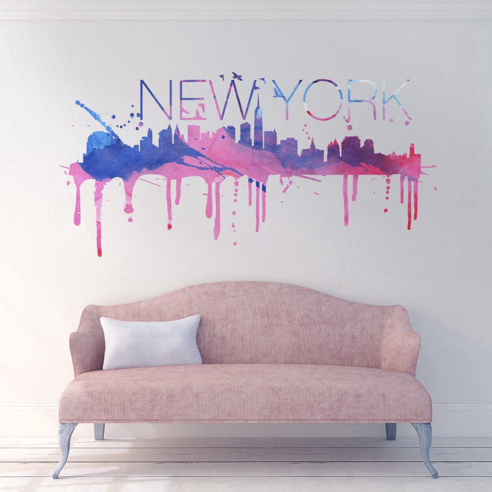 New York, City, Skyline, Cityscape, Watercolor, Wall Art, NYC, Wall Sticker, Wall Decal, Home Design - SKU:NySkWatSt-1