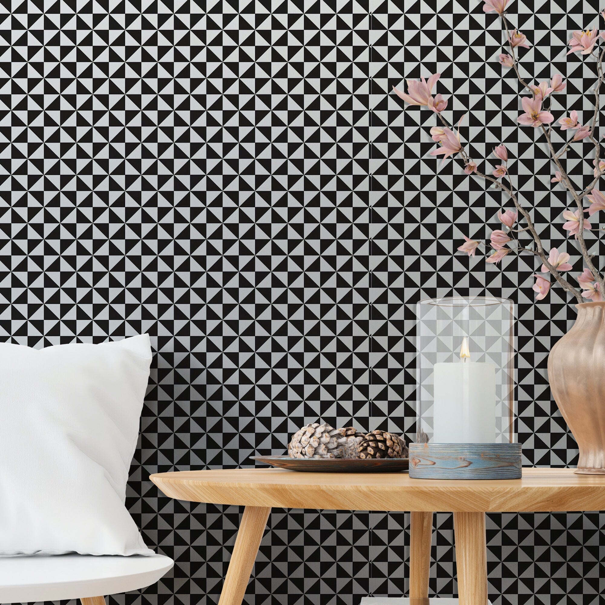 Small Patterns Wall Mural, Self Adhesive Wallpaper, Removable wallpaper, Black and White Wall Decor - SKU:WRBW03-2