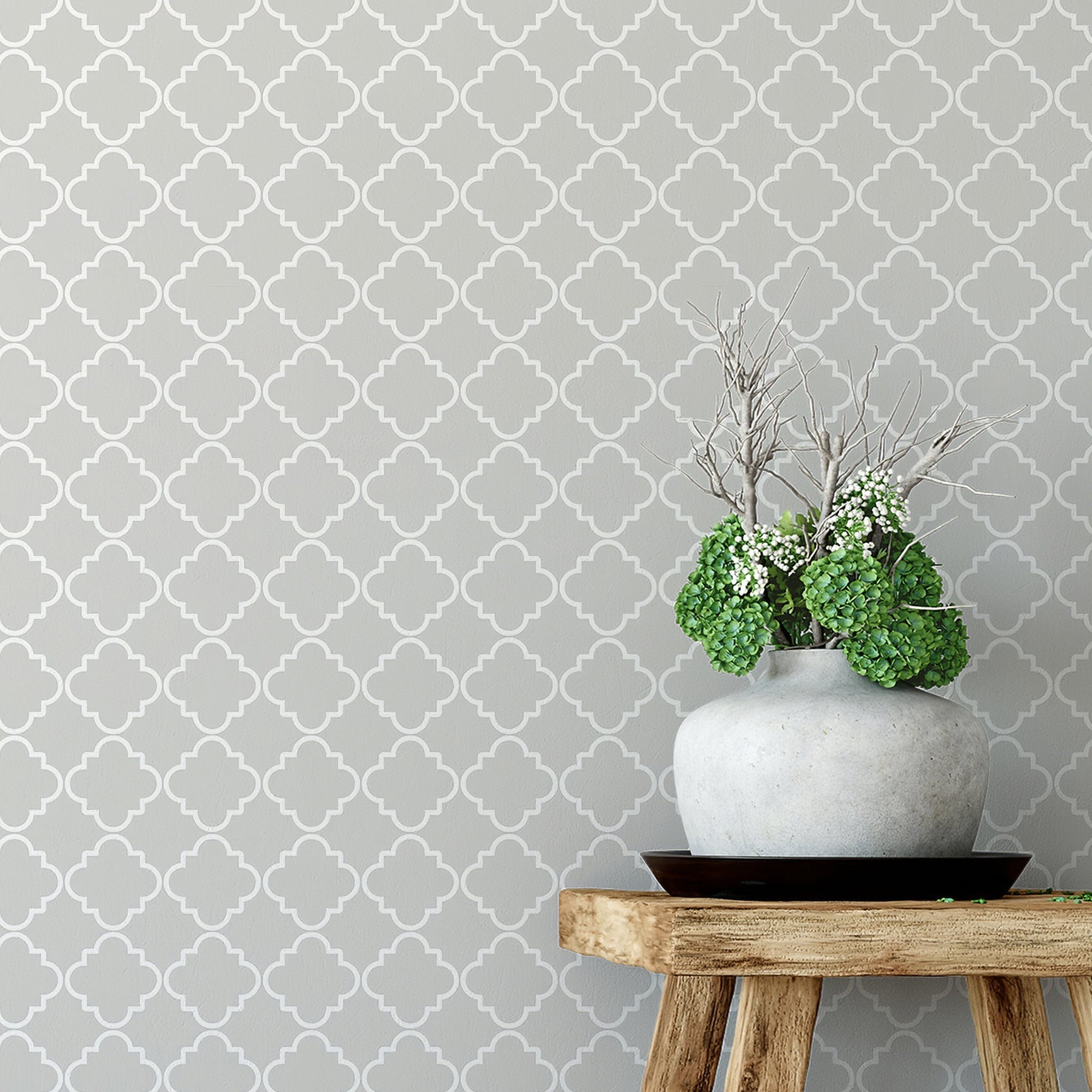 Light Grey Geometric Wallpaper, Geometric Pattern Removable Wallpaper, Minimalistic Wall Mural , Moroccan Wallpaper - SKU:WRLG04-1