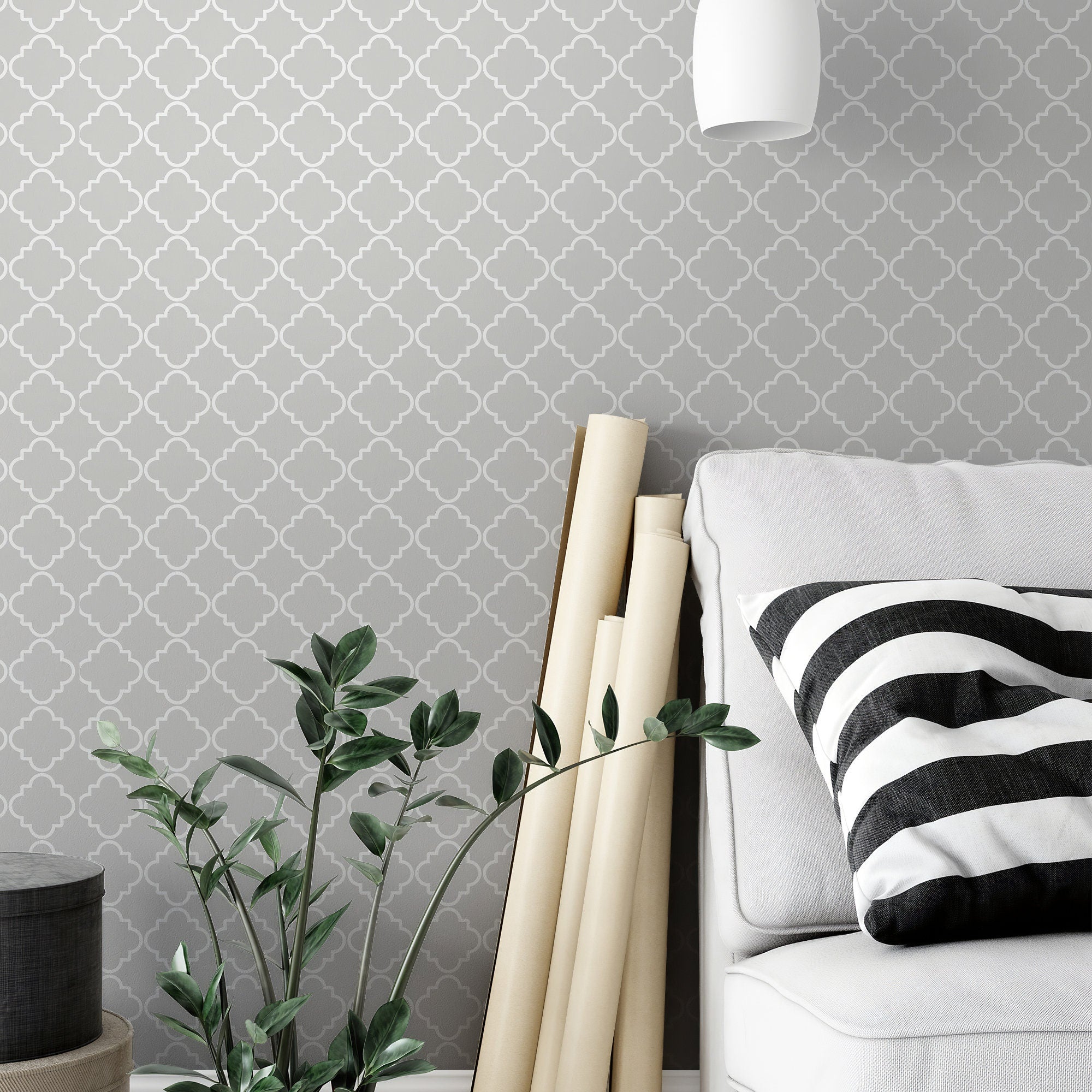 Light Grey Geometric Wallpaper, Geometric Pattern Removable Wallpaper, Minimalistic Wall Mural , Moroccan Wallpaper - SKU:WRLG04-4