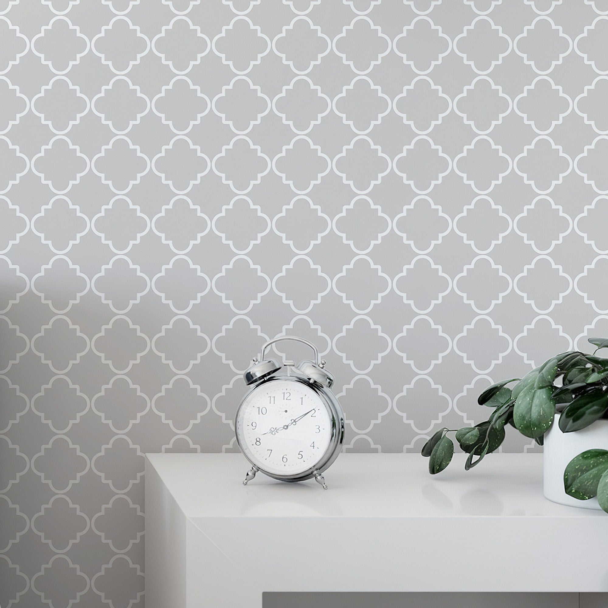 Light Grey Geometric Wallpaper, Geometric Pattern Removable Wallpaper, Minimalistic Wall Mural , Moroccan Wallpaper - SKU:WRLG04-0