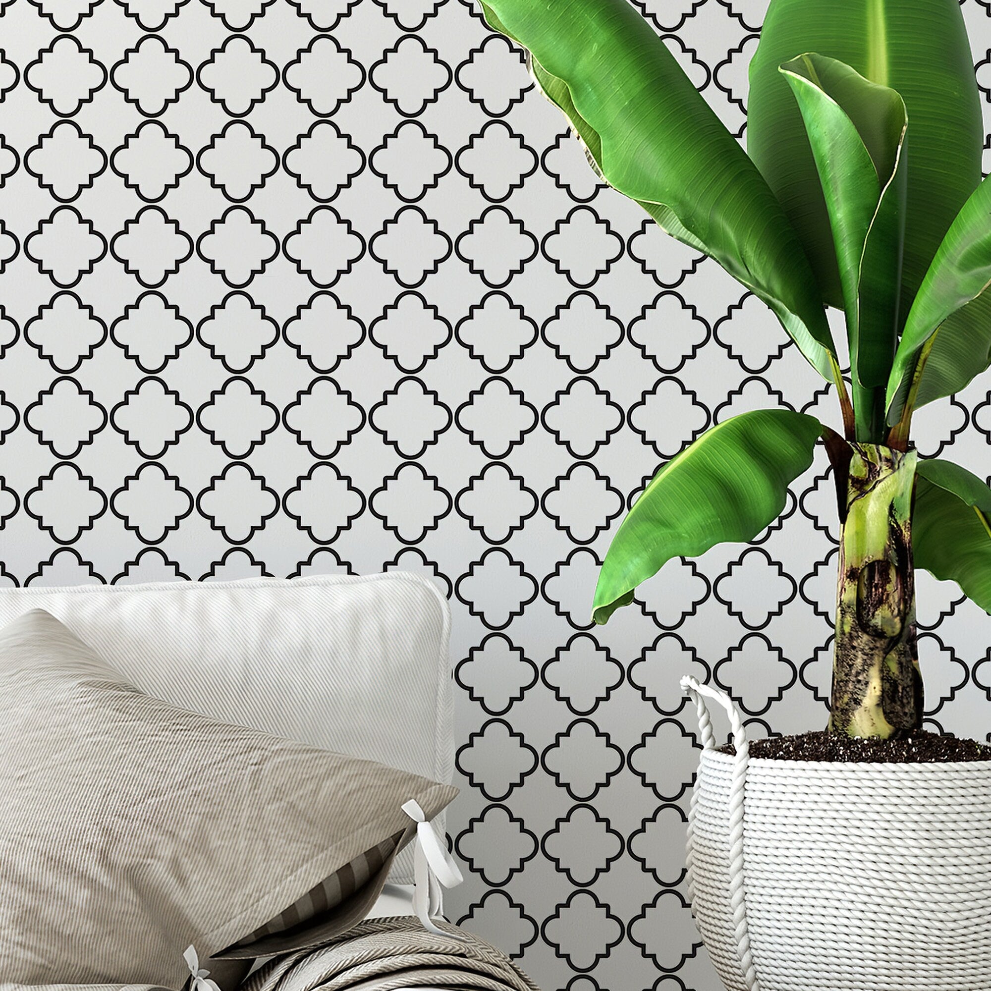 Geometric Wallpaper, Geometric Pattern Removable Wallpaper, Minimalistic Wall Mural , Moroccan Wallpaper - SKU:WRBW04-1