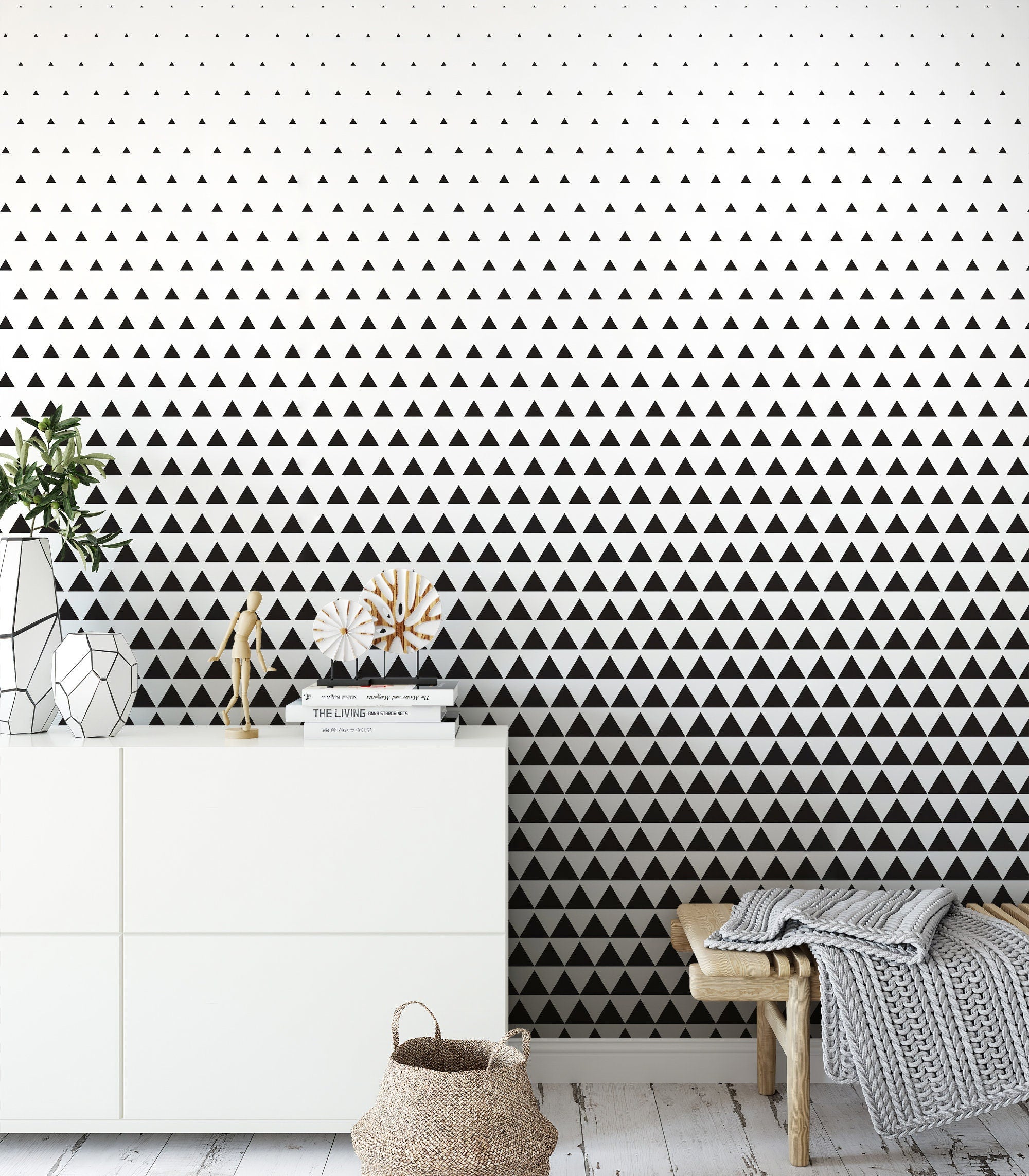 Geometric Wallpaper, Triangle Wallpaper, Minimal Wallpaper, Removable Wallpaper, Pattern Wallpaper, Peel and Stick, Mural - SKU:WRBW05-0