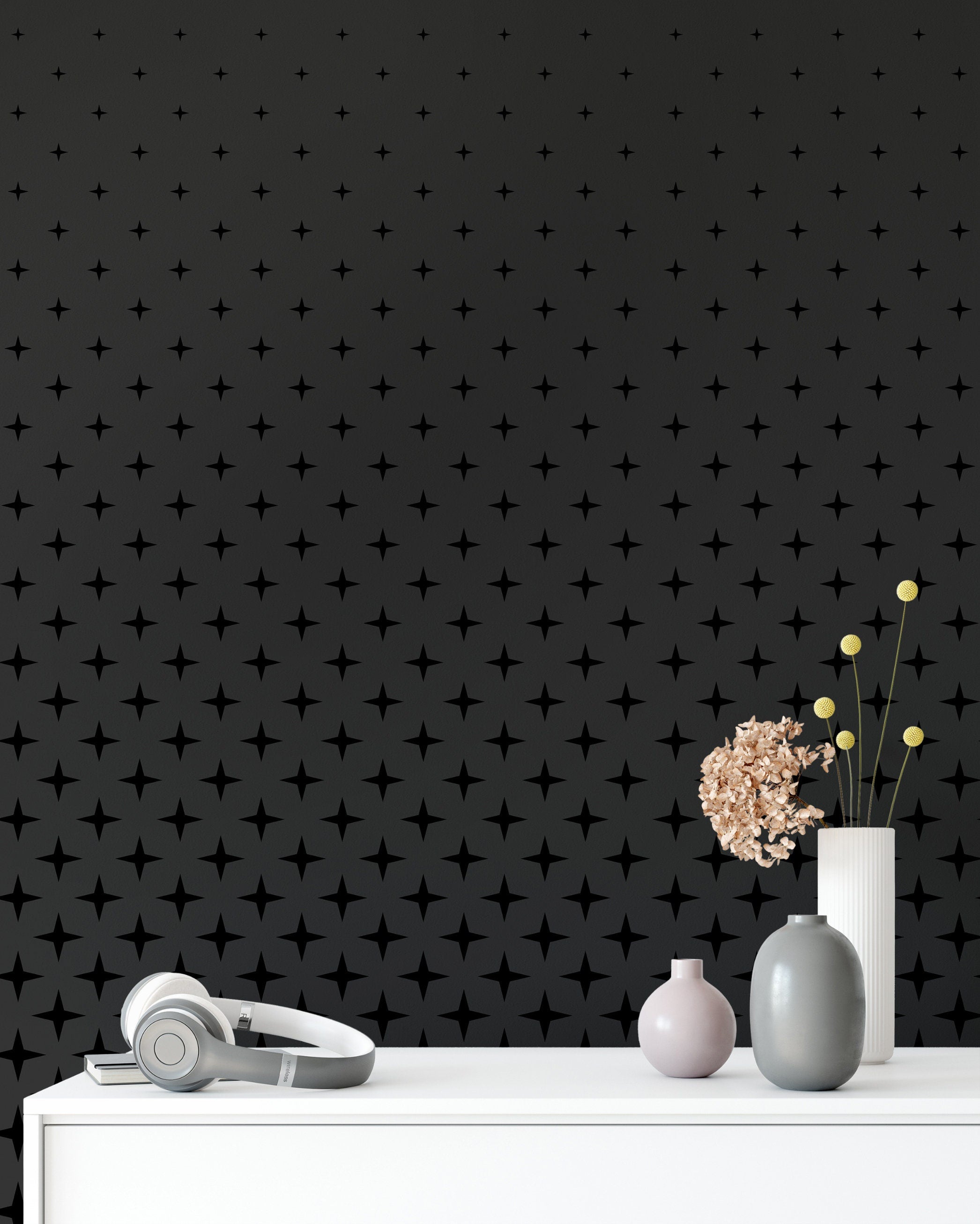 Geometric pattern removable wallpaper, Black and Grey wall mural, Pattern wallpaper, Peel stick wall covering, Repositionable- SKU:WRBL06-2