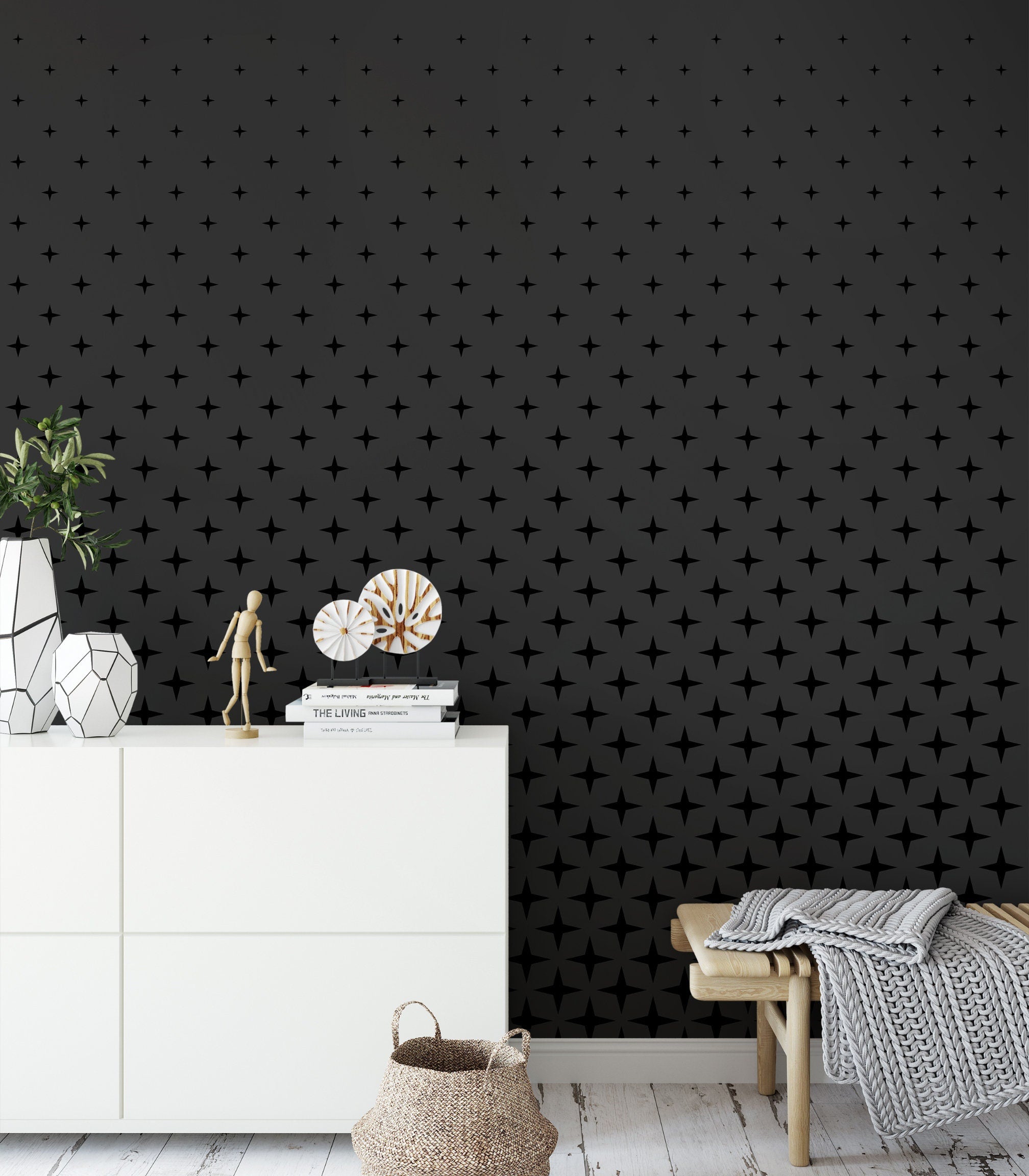 Geometric pattern removable wallpaper, Black and Grey wall mural, Pattern wallpaper, Peel stick wall covering, Repositionable- SKU:WRBL06-1