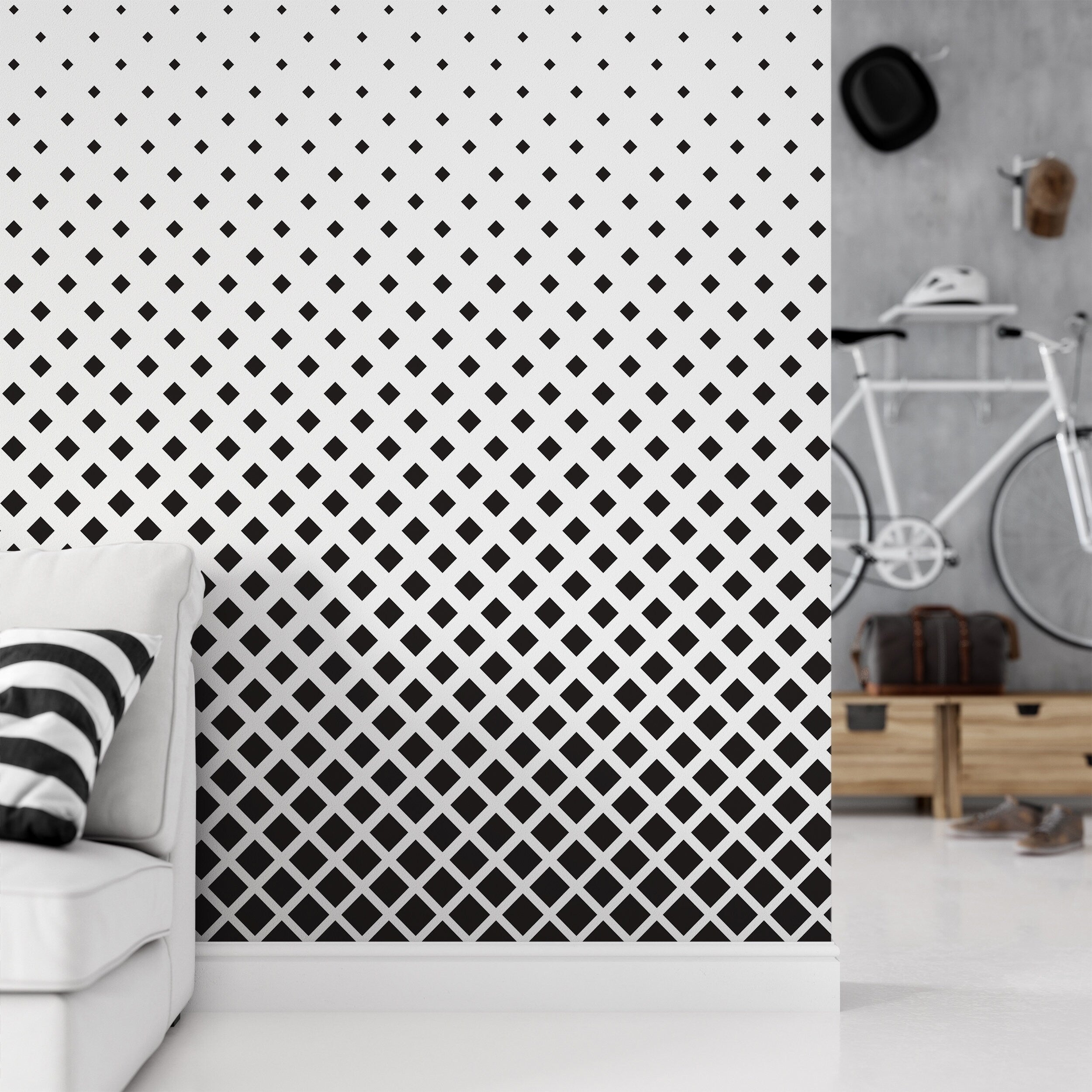 Black & white Moroccan design removable wallpaper / peel and stick Moroccan wallpaper / Modern self-adhesive wallpaper - SKU:WRBW07-1