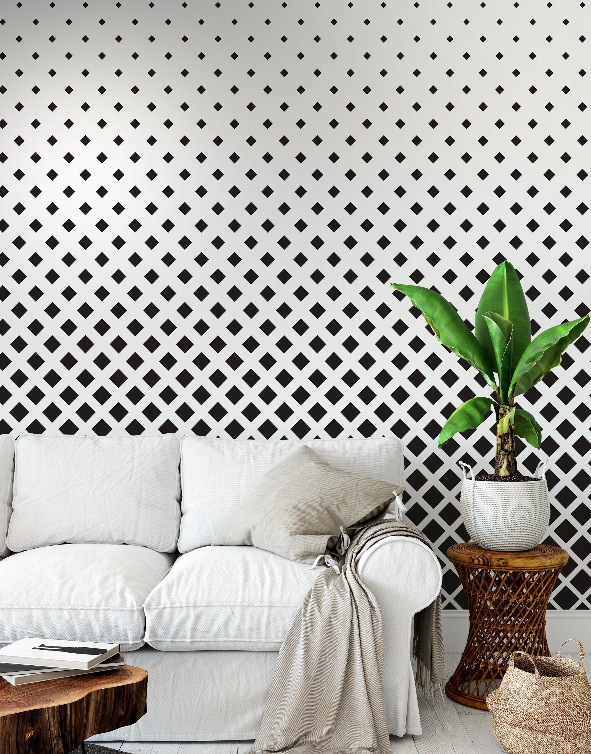 Black & white Moroccan design removable wallpaper / peel and stick Moroccan wallpaper / Modern self-adhesive wallpaper - SKU:WRBW07-4