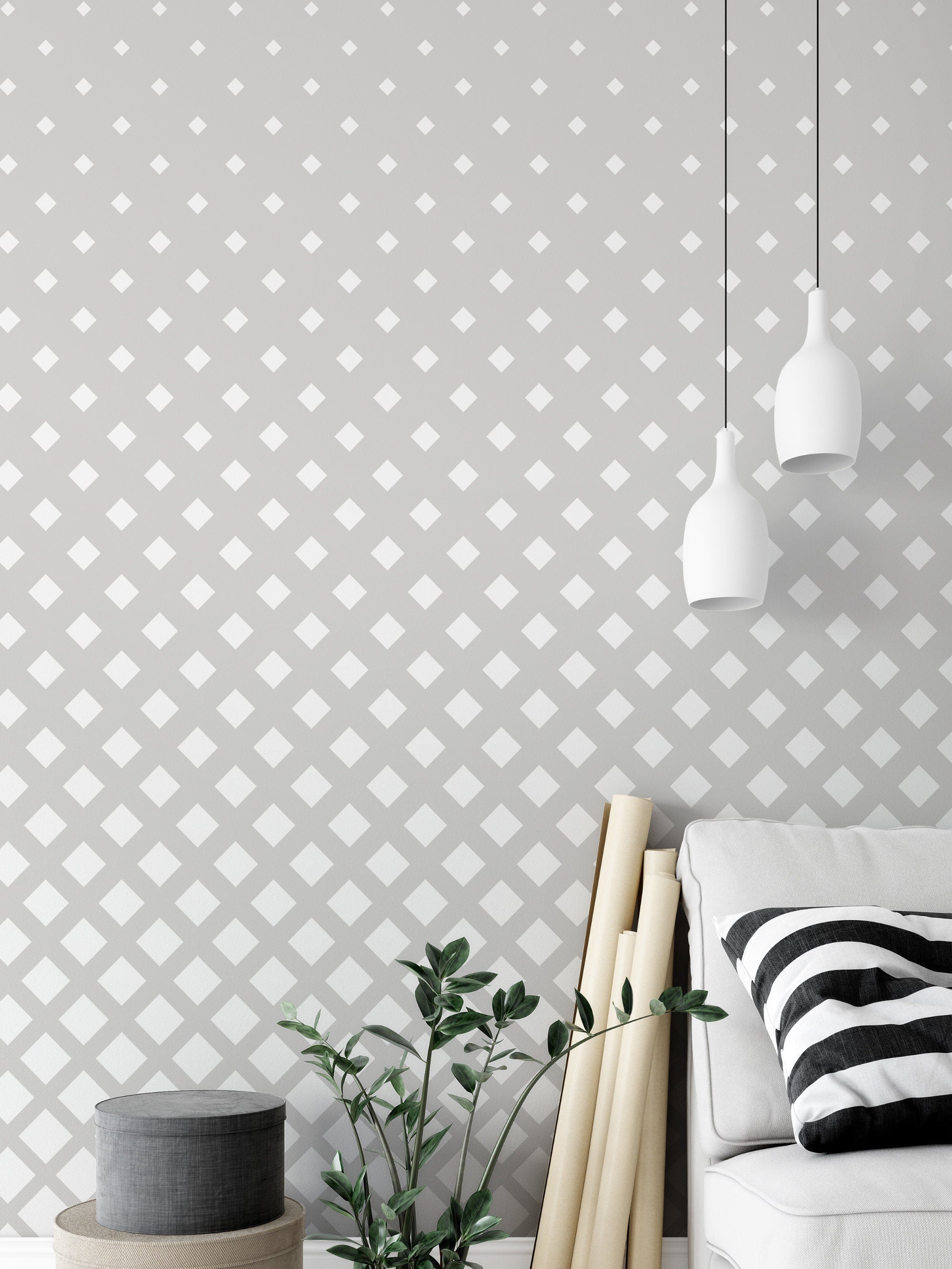 Light Grey Squares pattern design removable wallpaper / papier peint autocollant / Modern self-adhesive wallpaper - SKU:WRLG07-0