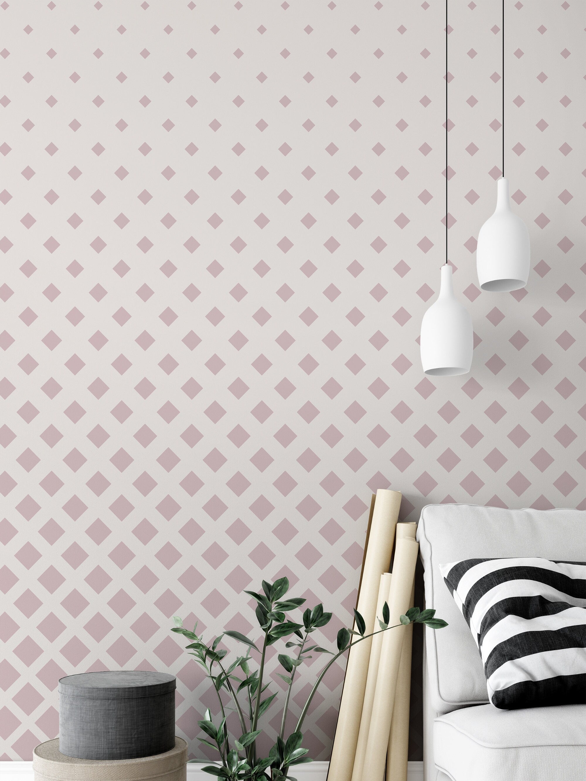 Pink Squares pattern / papier peint autocollant / papier peint, murale , Murale design, facile dinstallation, texture mat - SKU:WRPN07-2