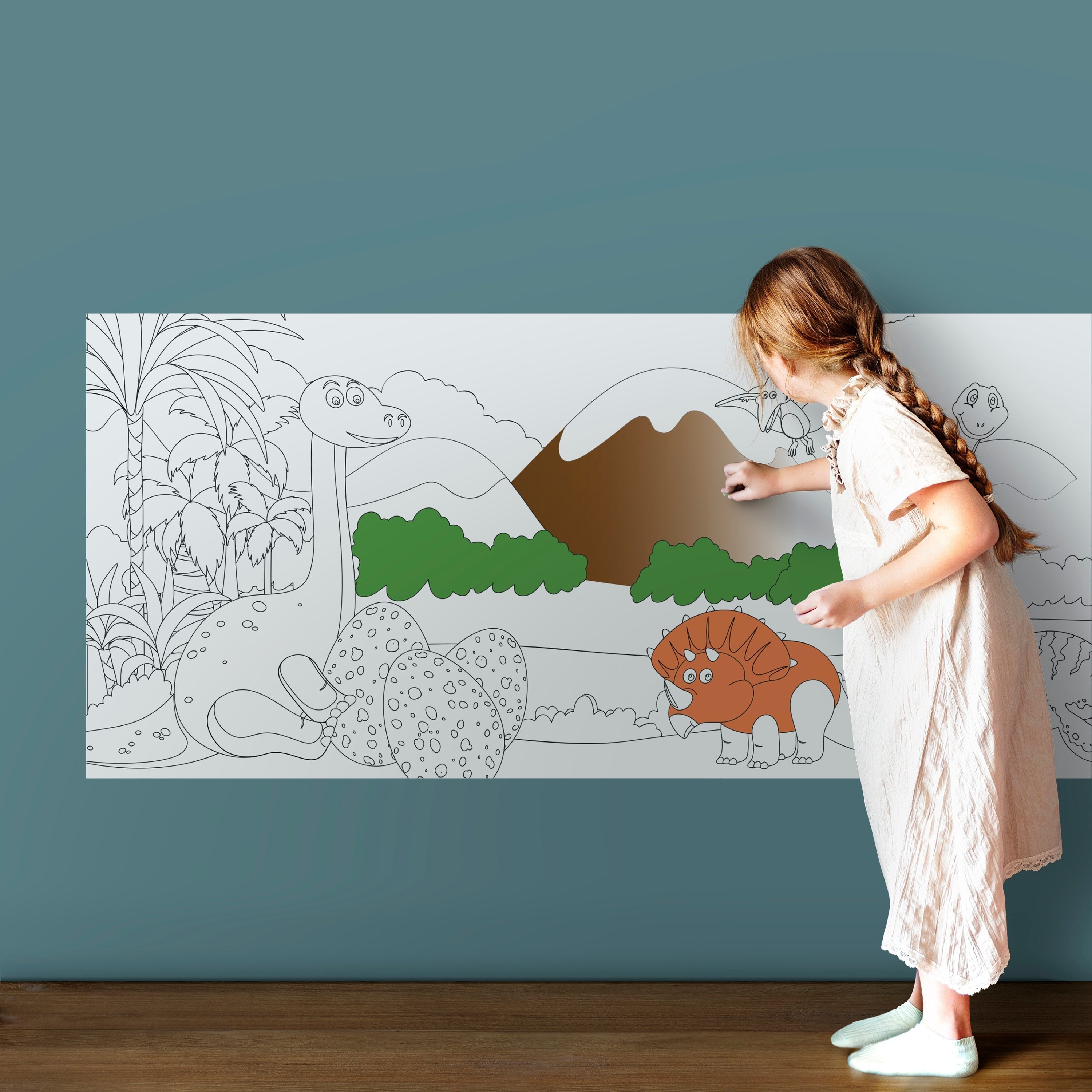 Dinosaurs - Jurassic - Coloring on the Wall - Poster Coloring - Removable Peel n Stick - Kids Decor - SKU:DINO-0