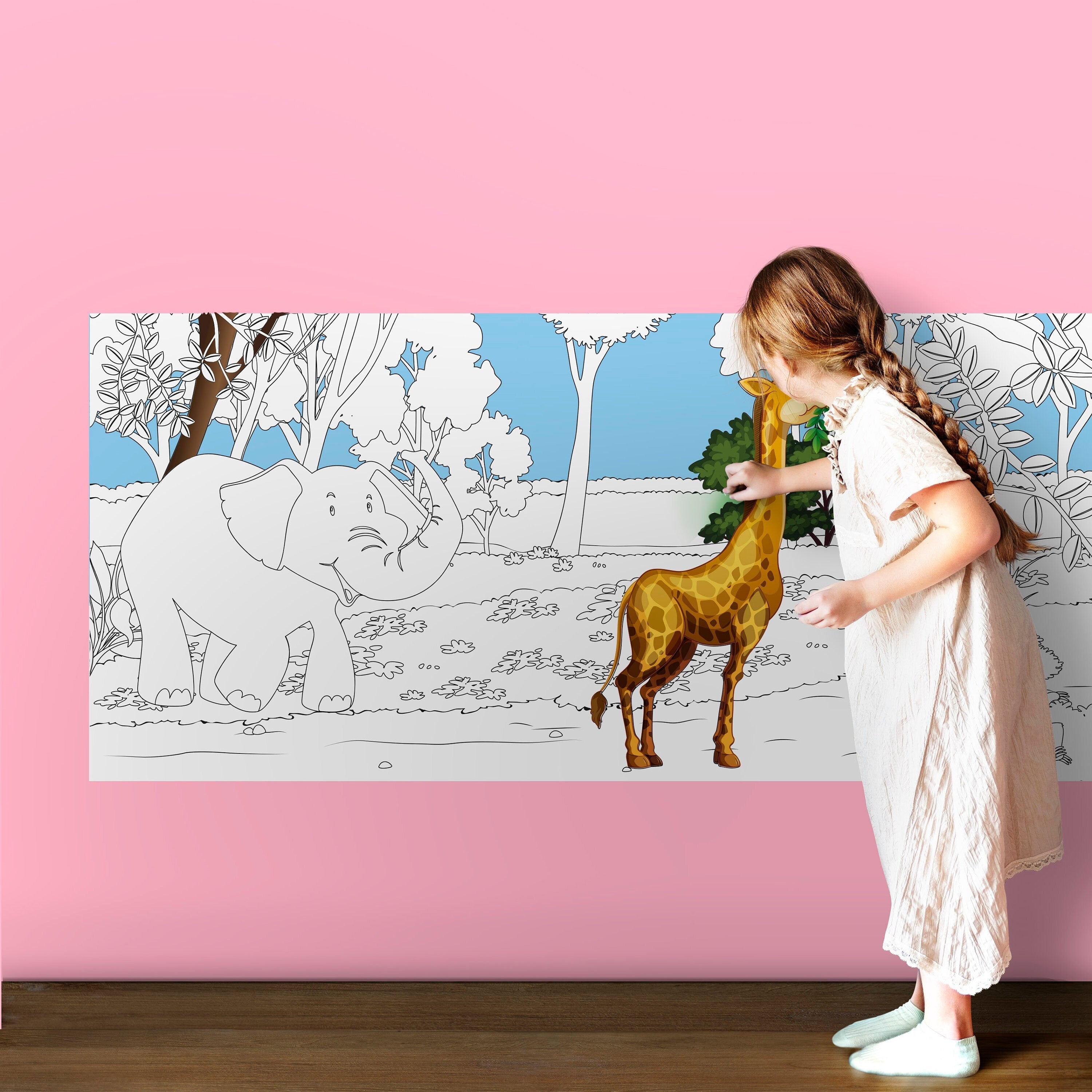 Jungle - Jungle Animals - Forest Animals - Coloring on the Wall - Poster Coloring - Removable Peel n Stick - Kids Decor - SKU:SELV-0