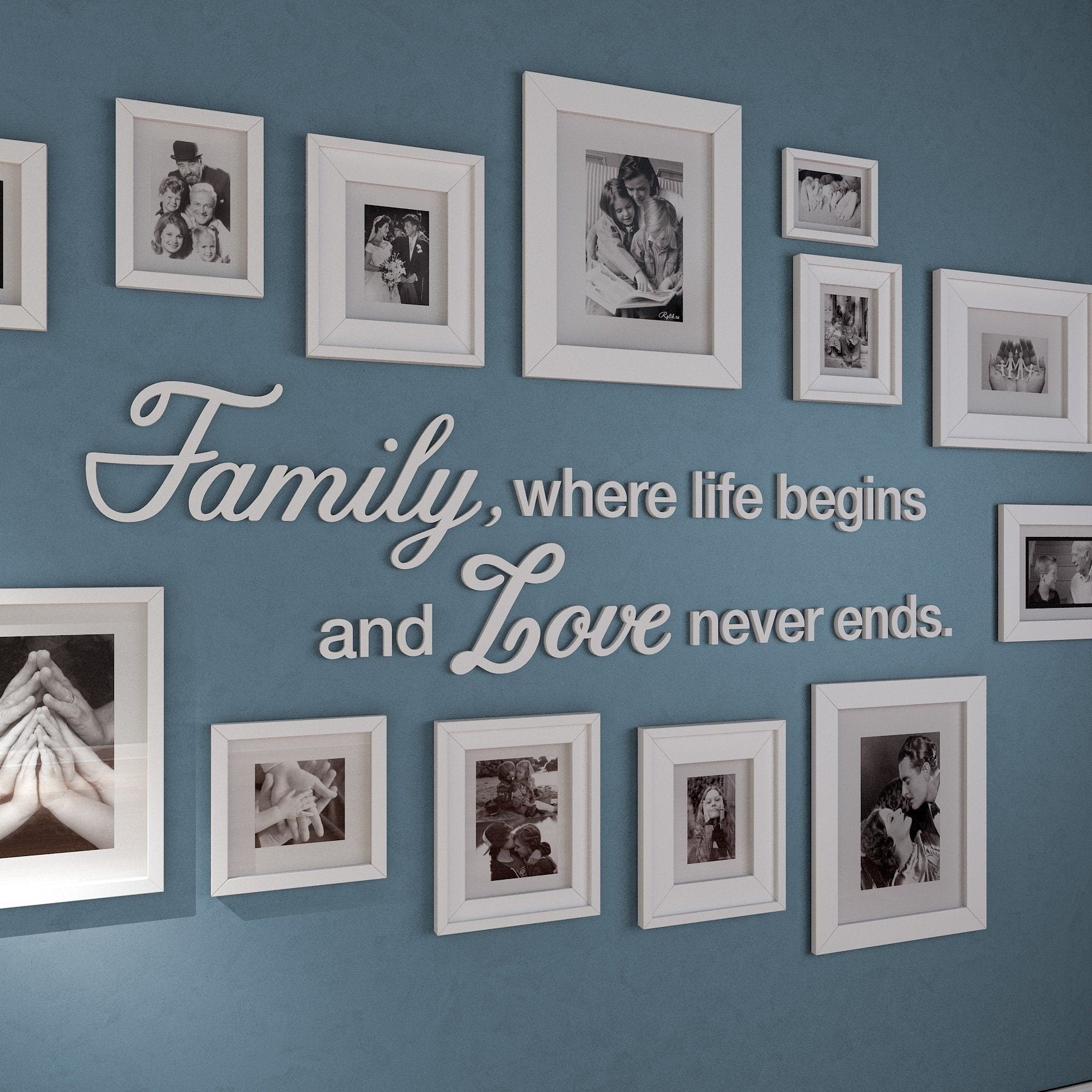 Family Where Life Begins and Love Never Ends , Family Quote, gallery wall quote, Family where life begins  - SKU:FALIF-0