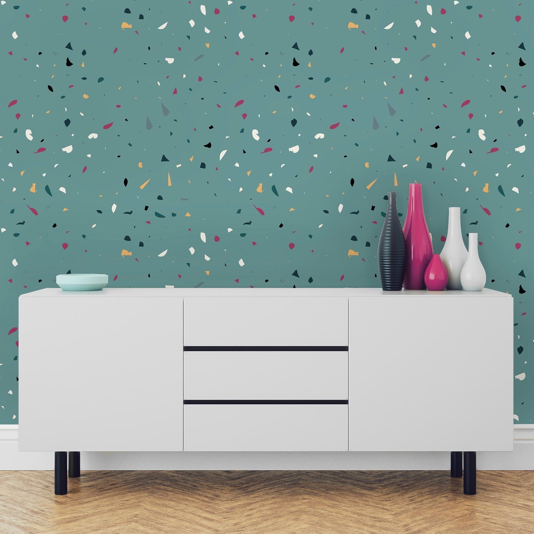 Terrazzo Blue - Terrazzo Pattern Wallpaper, Wall Art, Wall Decor, Wall Decoration, Removable Wallpaper, Peel and Stick Wallpaper - SKU:BTRR-0