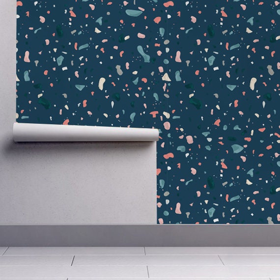 Terrazzo Dark Blue - Terrazzo Pattern Wallpaper, Wall Decor, Wall Decoration, Removable Wallpaper, Peel and Stick Wallpaper - SKU:DBTRR-3