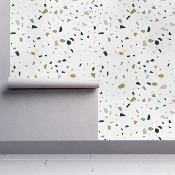 Terrazzo Green & White - Terrazzo Pattern Wallpaper, Wall Decor, Wall Decoration, Removable Wallpaper, Peel and Stick Wallpaper - SKU:GWTRR-3