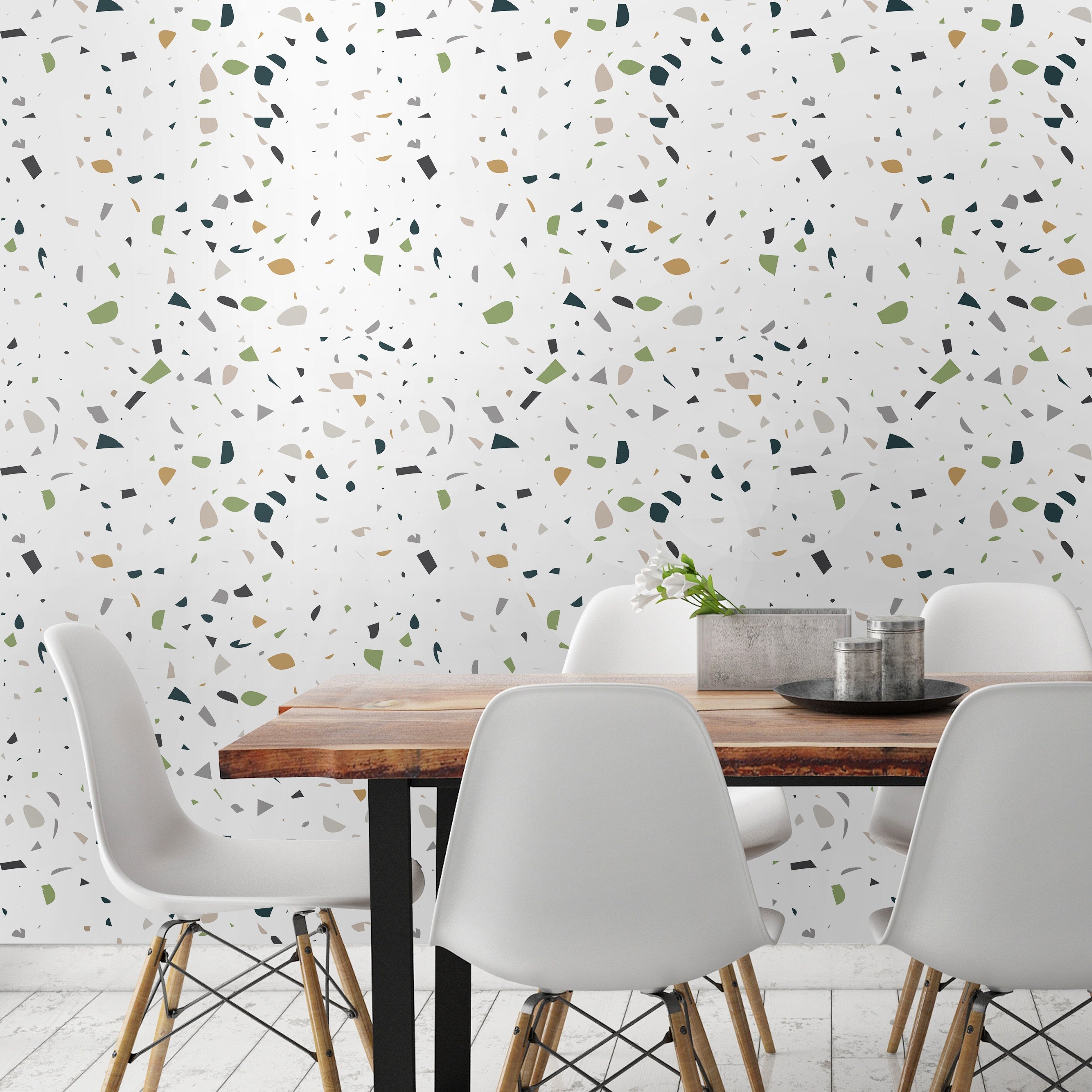 Terrazzo Green & White - Terrazzo Pattern Wallpaper, Wall Decor, Wall Decoration, Removable Wallpaper, Peel and Stick Wallpaper - SKU:GWTRR-0