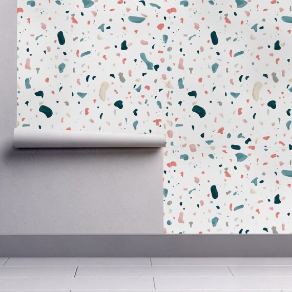 Terrazzo Pink & White - Terrazzo Pattern Wallpaper, Wall Decor, Wall Decoration, Removable Wallpaper, Peel and Stick Wallpaper - SKU:PWTRR-4