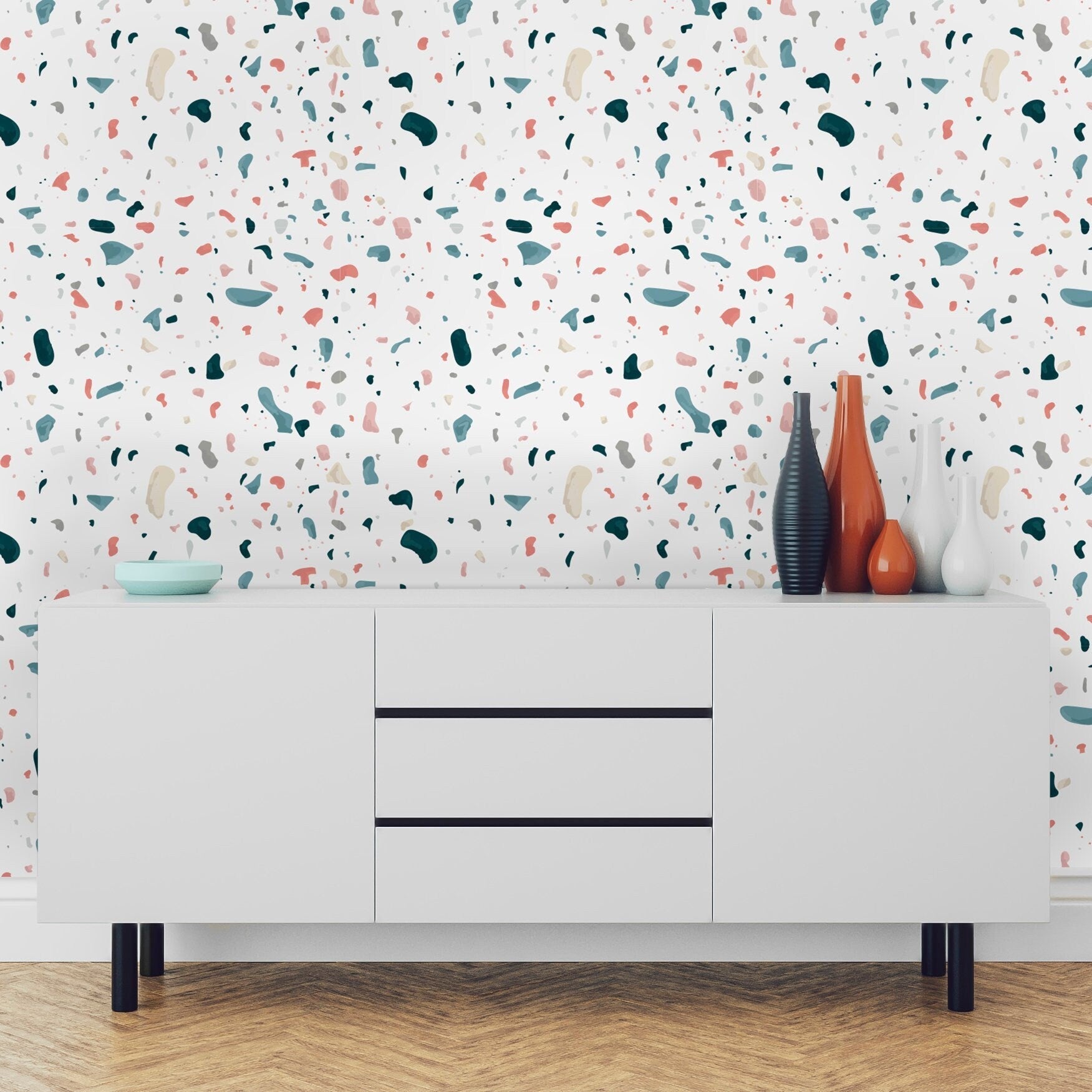 Terrazzo Pink & White - Terrazzo Pattern Wallpaper, Wall Decor, Wall Decoration, Removable Wallpaper, Peel and Stick Wallpaper - SKU:PWTRR-1