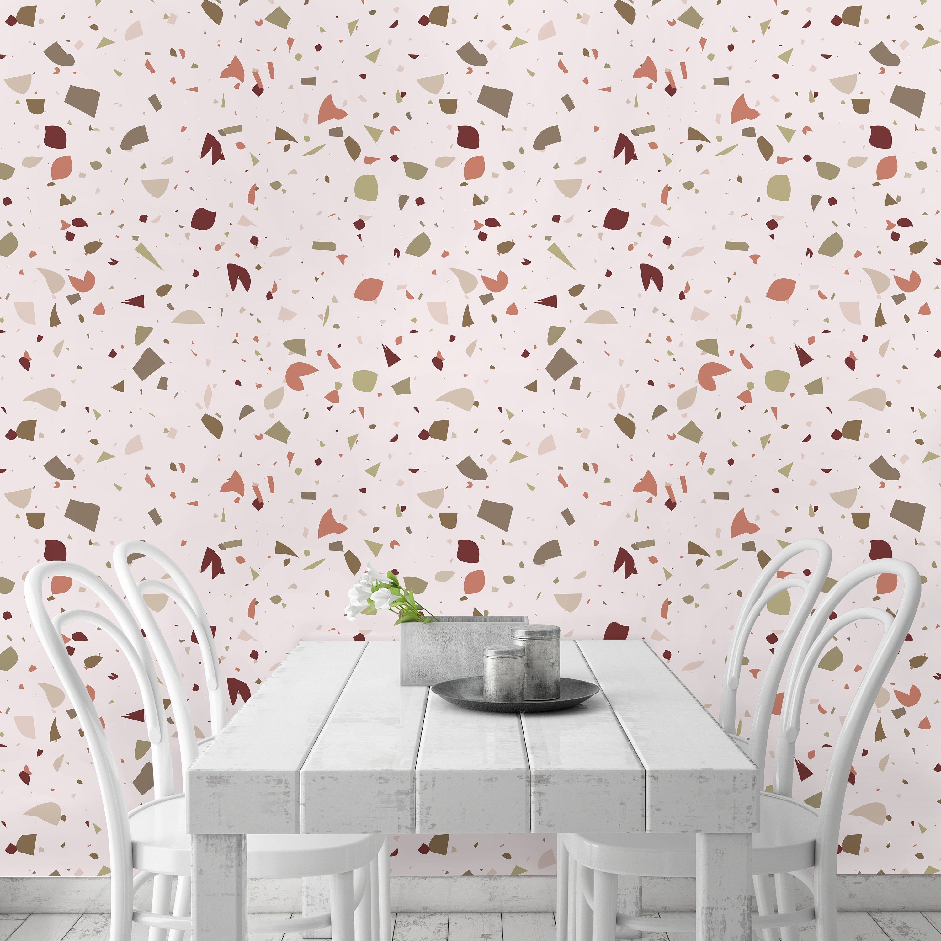 Terrazzo Red & White - Terrazzo Pattern Wallpaper, Wall Decor, Wall Decoration, Removable Wallpaper, Peel and Stick Wallpaper - SKU:RWTRR-1