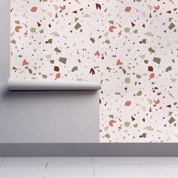 Terrazzo Red & White - Terrazzo Pattern Wallpaper, Wall Decor, Wall Decoration, Removable Wallpaper, Peel and Stick Wallpaper - SKU:RWTRR-3