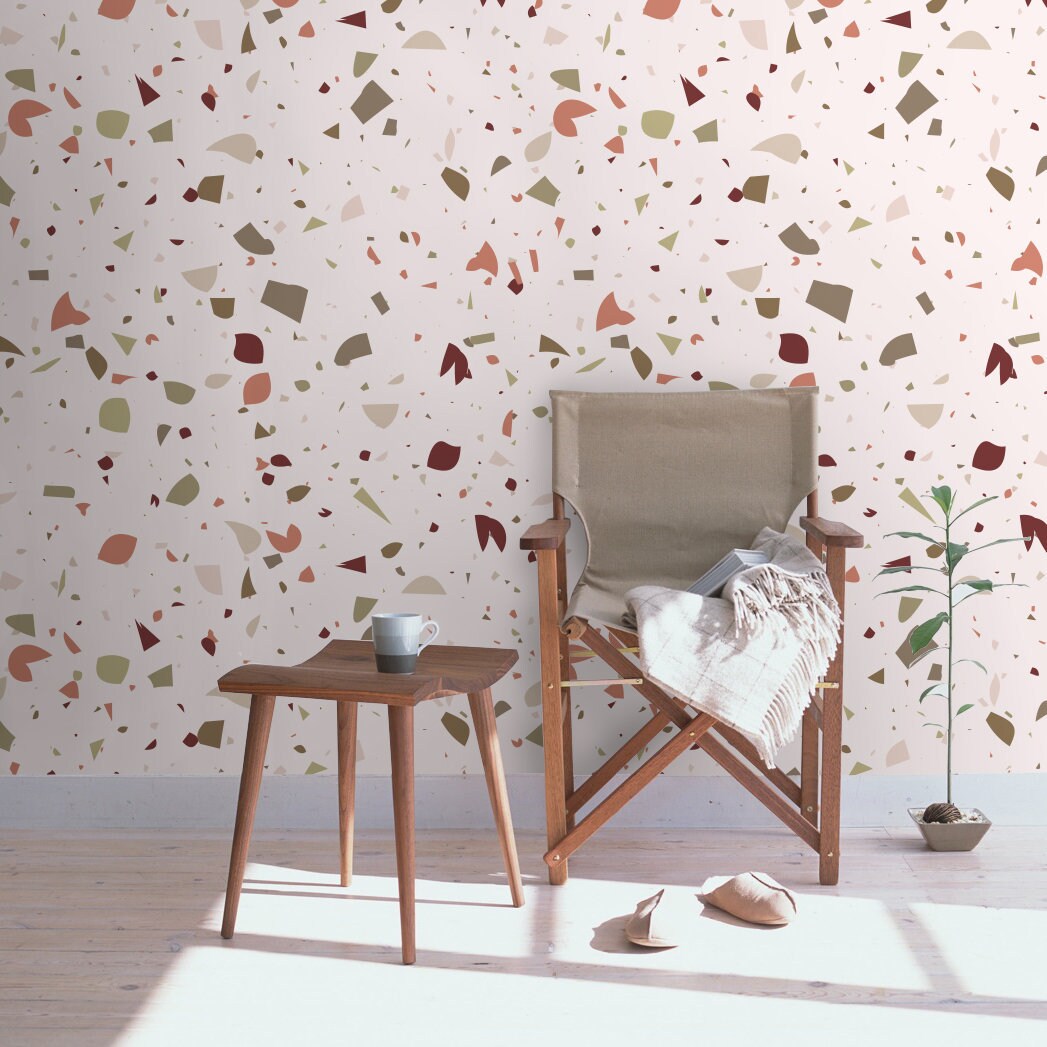 Terrazzo Red & White - Terrazzo Pattern Wallpaper, Wall Decor, Wall Decoration, Removable Wallpaper, Peel and Stick Wallpaper - SKU:RWTRR-0