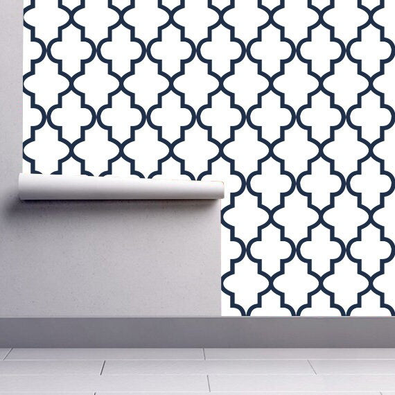 Blue Moroccan Pattern - Trellis Wallpaper - Removable Wallpaper - Colorful - Temporary Wallpaper - Self Adhesive Fabric - SKU:BMT-3