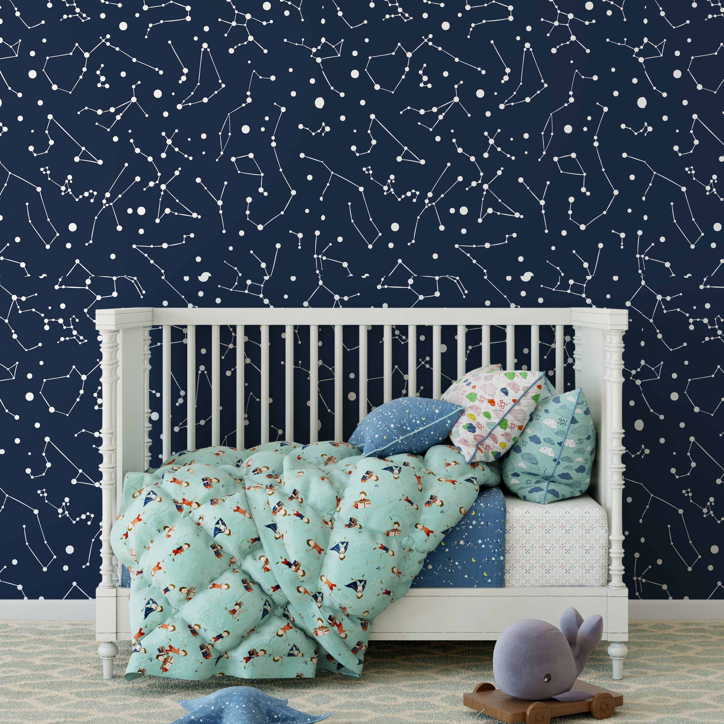 Zodiac Constellation, Night Sky, Wallpaper, Planets, Removable, Peel and stick, Self adhesive, Temporary, Wall Mural, Fabric - SKU:ZCDB-1