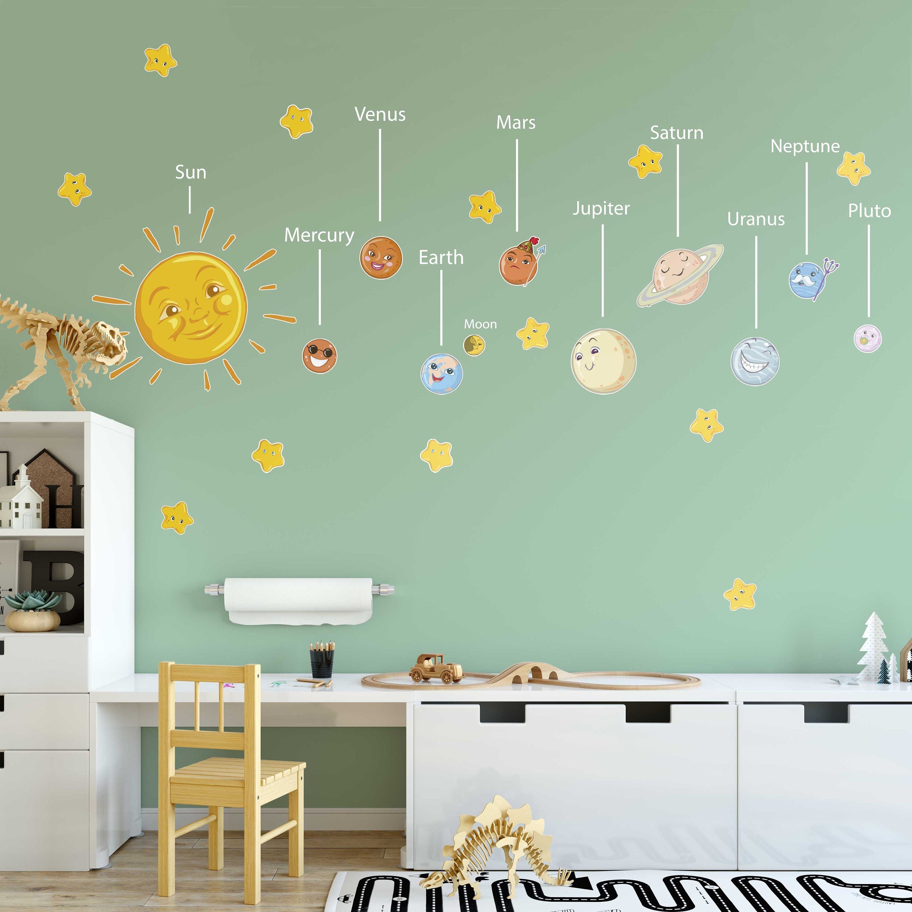 Solar System Decals - Planets with Names Wall Stickers - Sticker For Nursery or Kids Bedroom Decoration - SKU:SOLARSTK-0